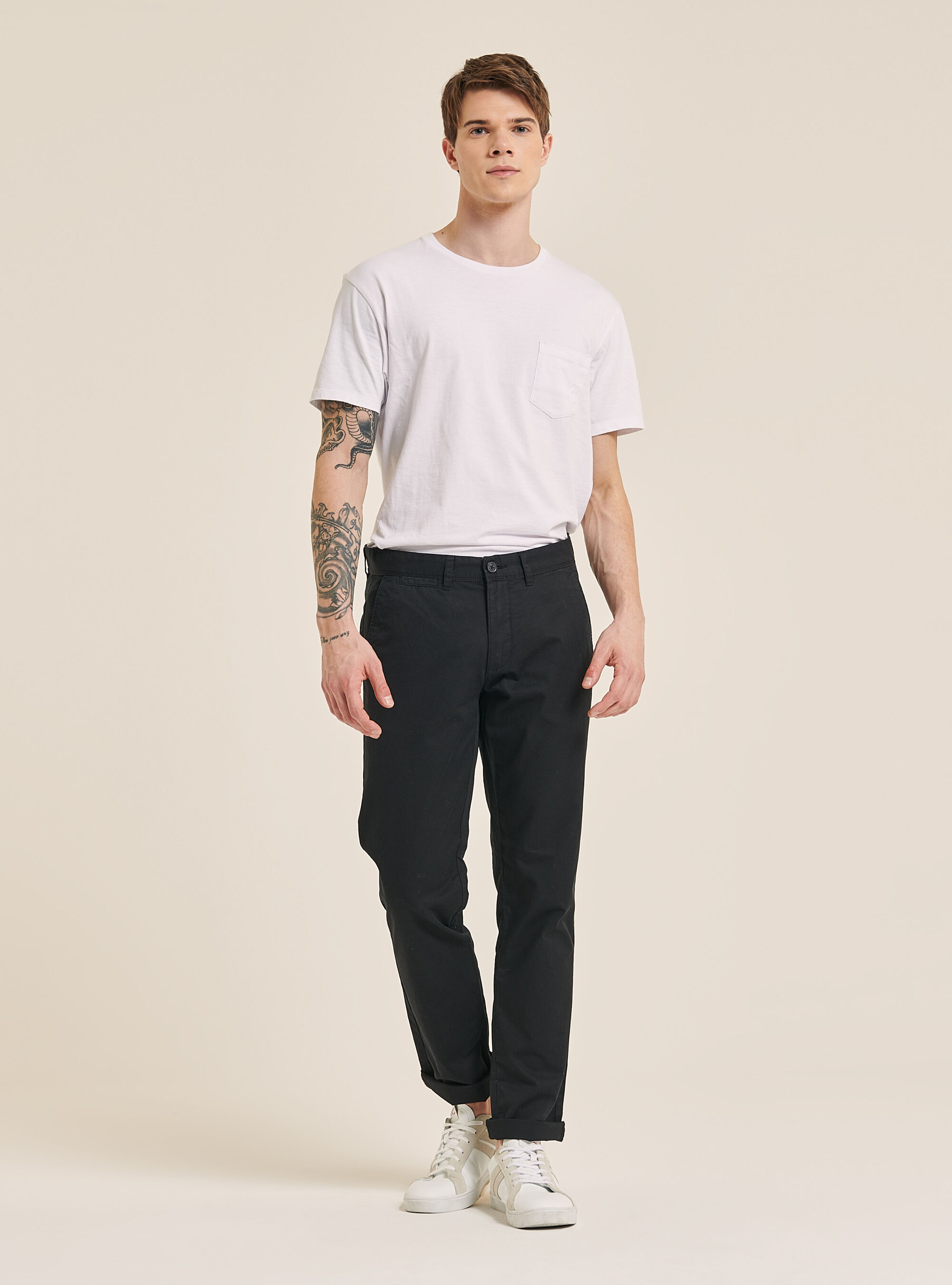 Twill chinos trousers, BLACK