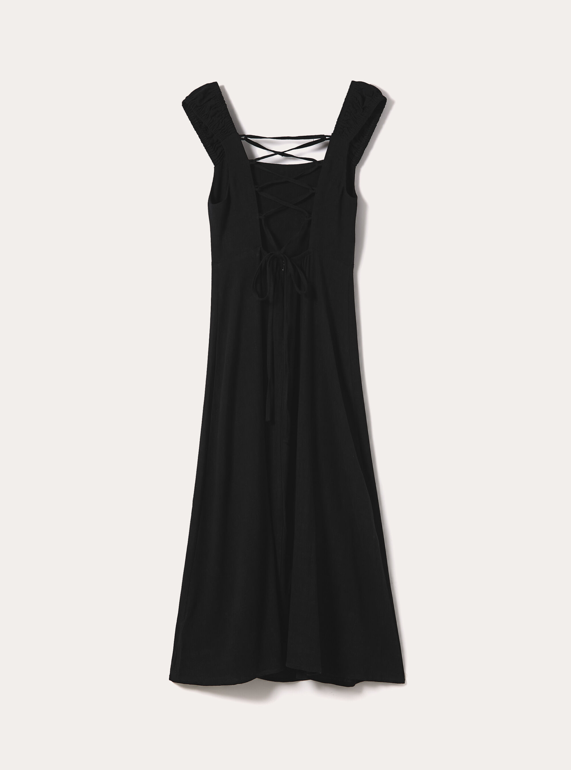 Vestito incrociato sulla schiena in misto lino, BK1 BLACK