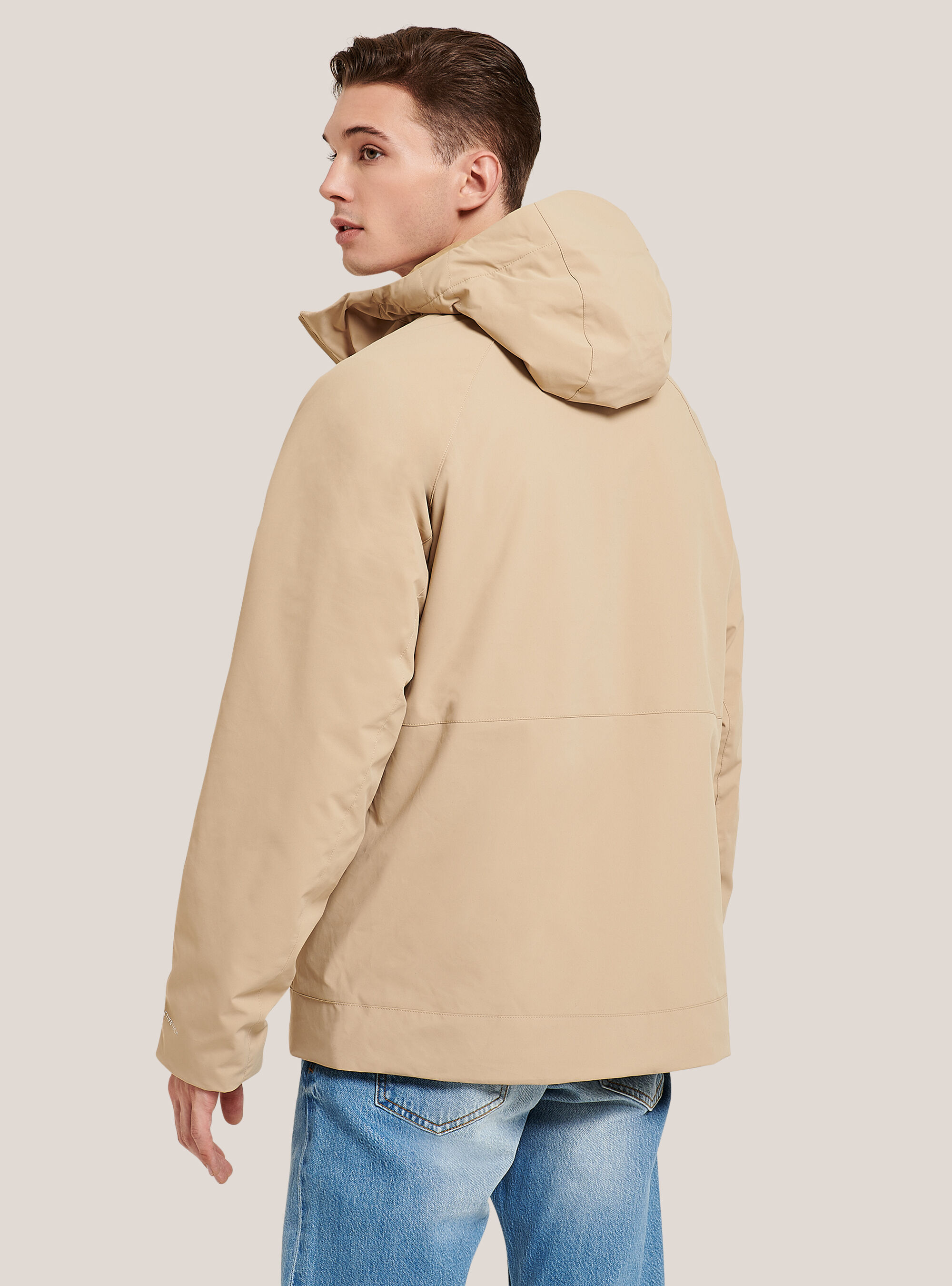 beige hooded jacket
