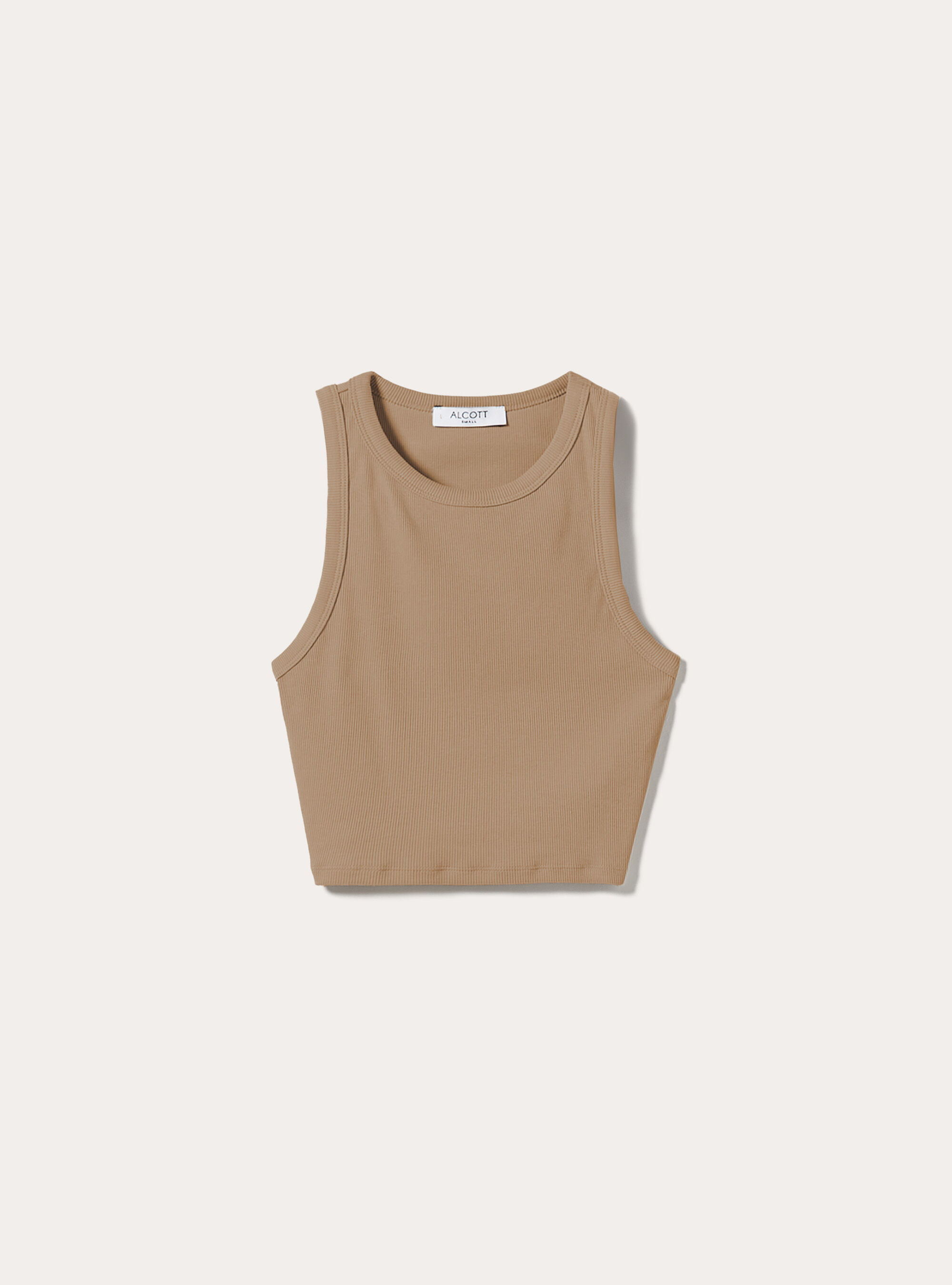 Cropped tank top in rib, BR3 BROWN LIGHT