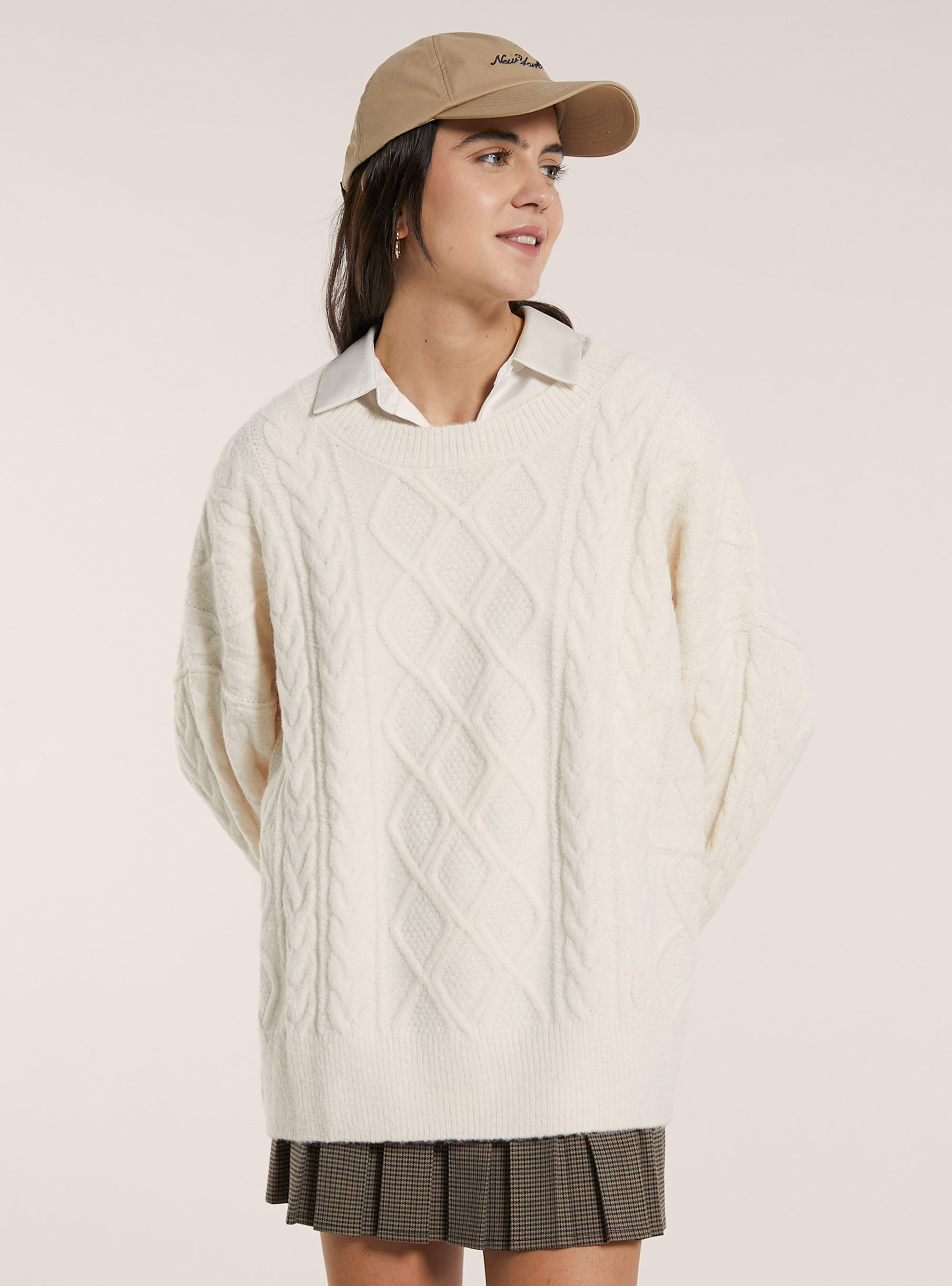 Pullover over a trecce, WH2 WHITE
