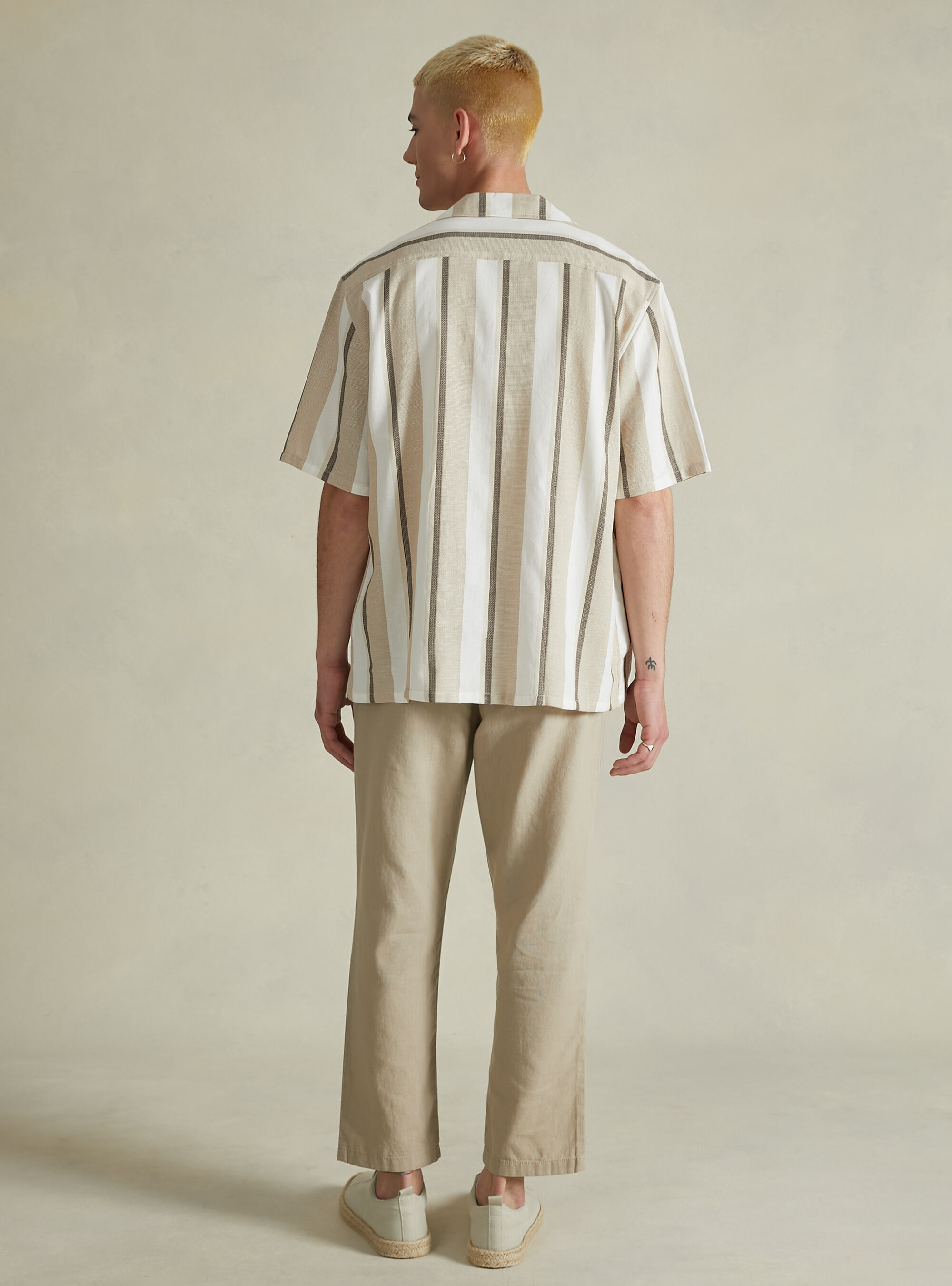 Linen blend striped shirt, BG2 BEIGE MEDIUM