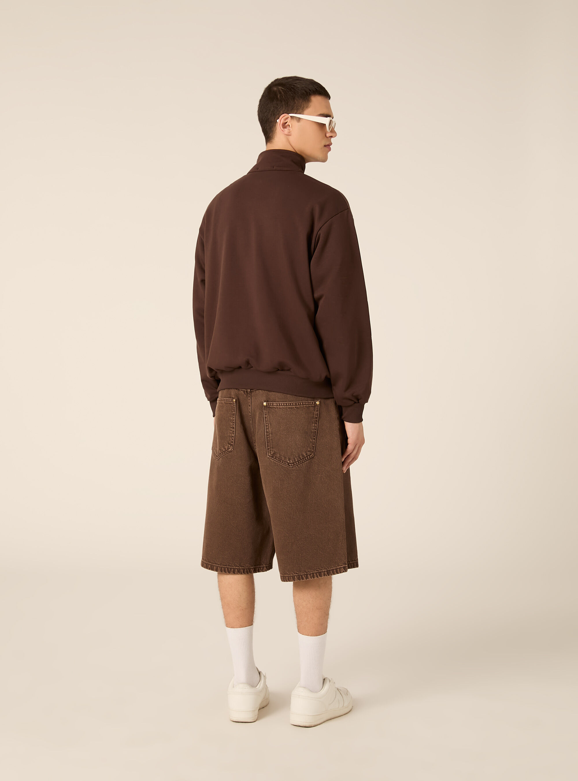 Felpa mezzo collo con zip boxy fit, BR1 BROWN DARK