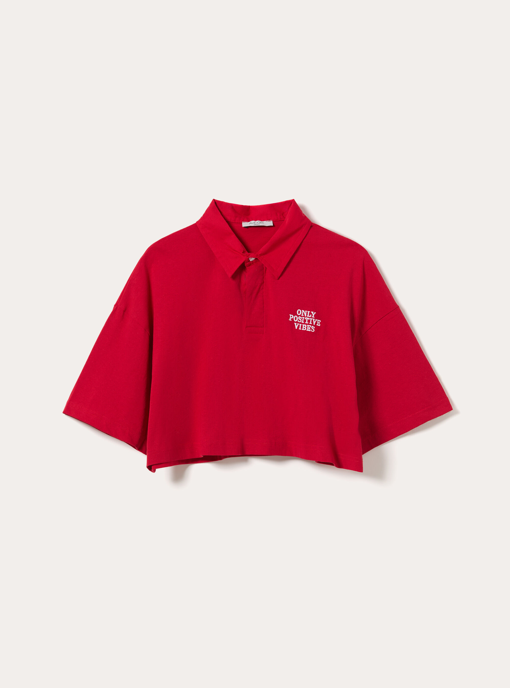 Polo crop tinta unita con ricamo, RD2 RED MEDIUM