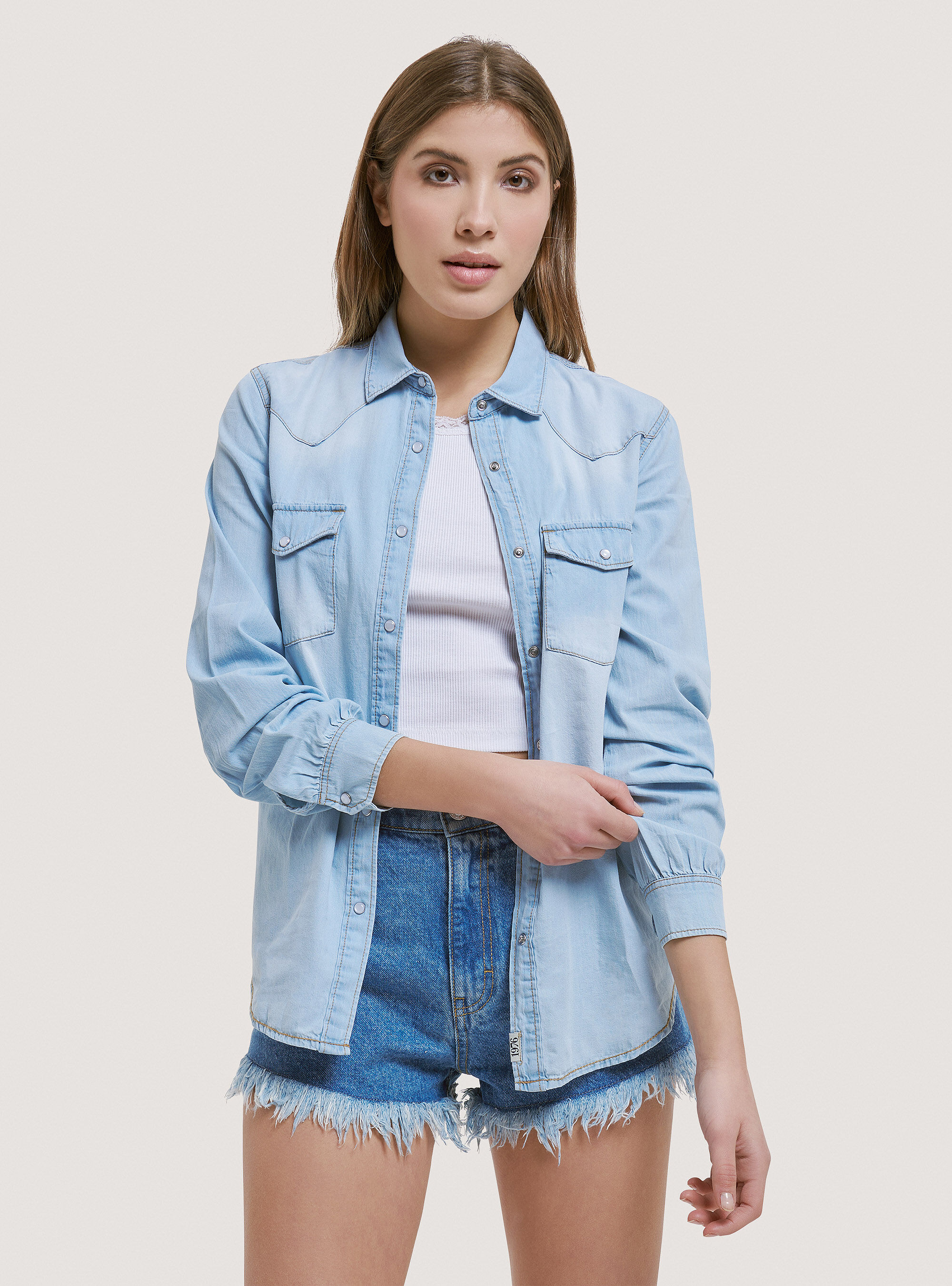 Camicia in denim, AZZURRO