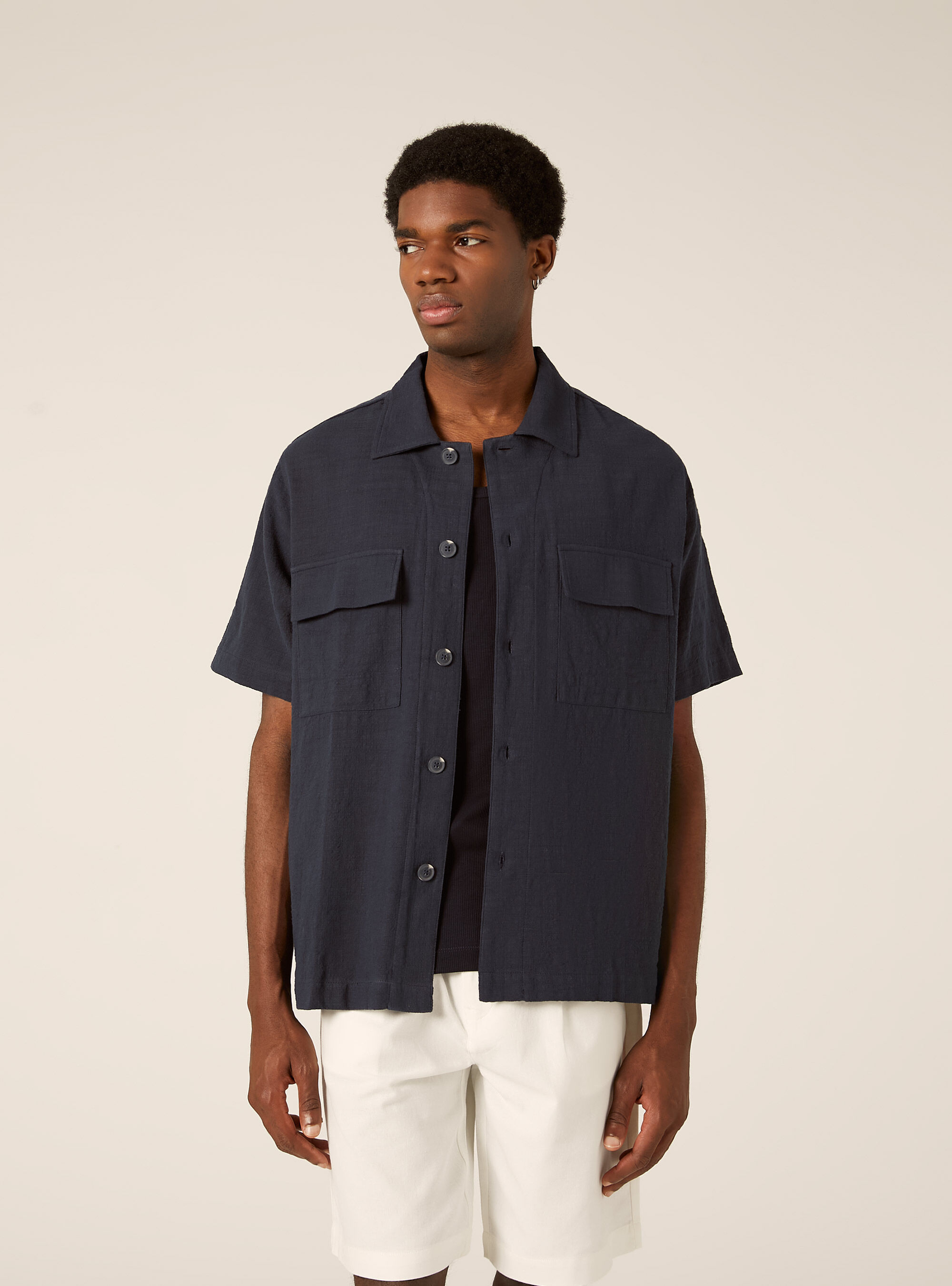 Chemise en coton &agrave; manches courtes
