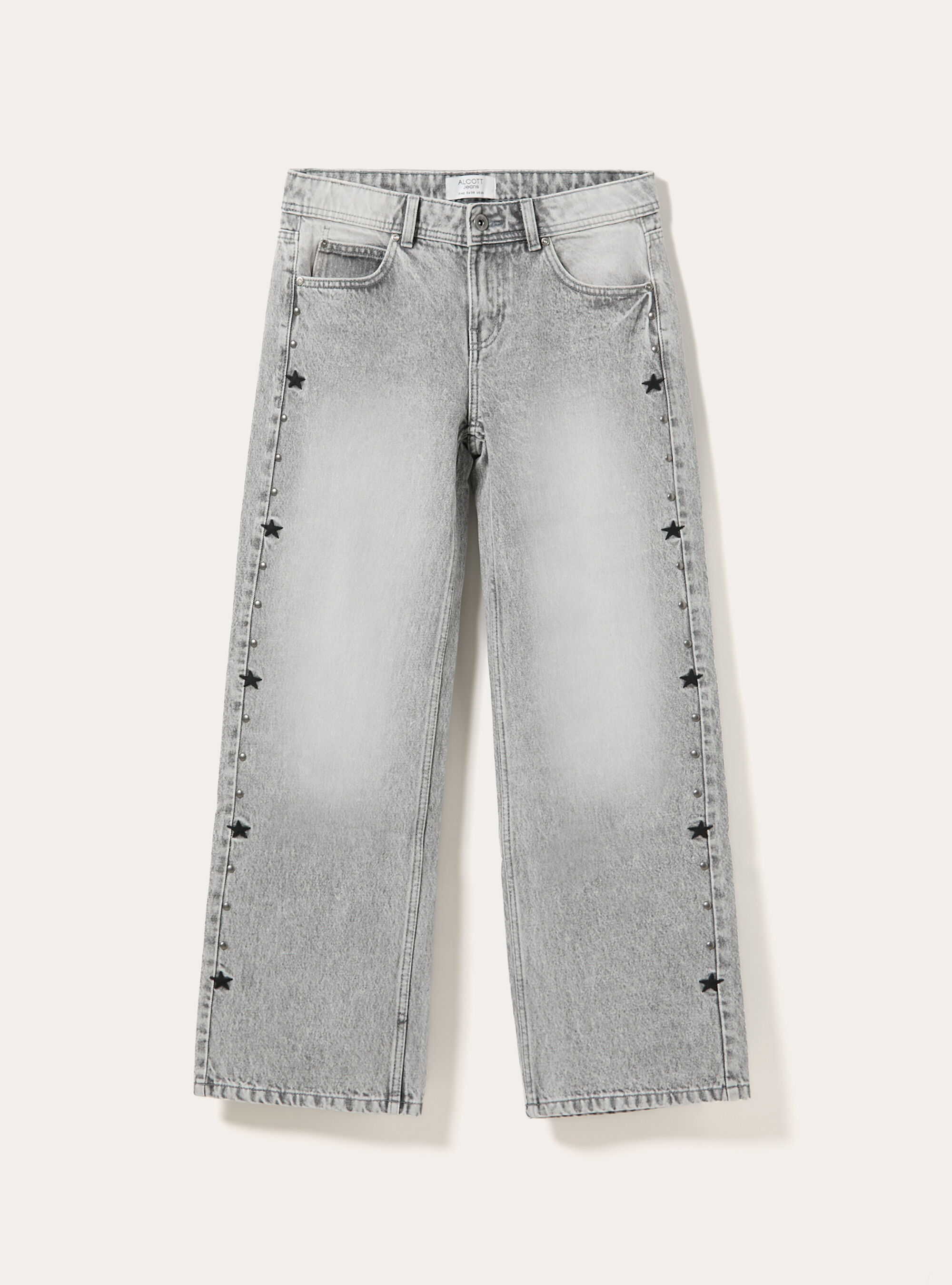 Wide leg baggy jeans mit seitlichen nieten, D00G GREY