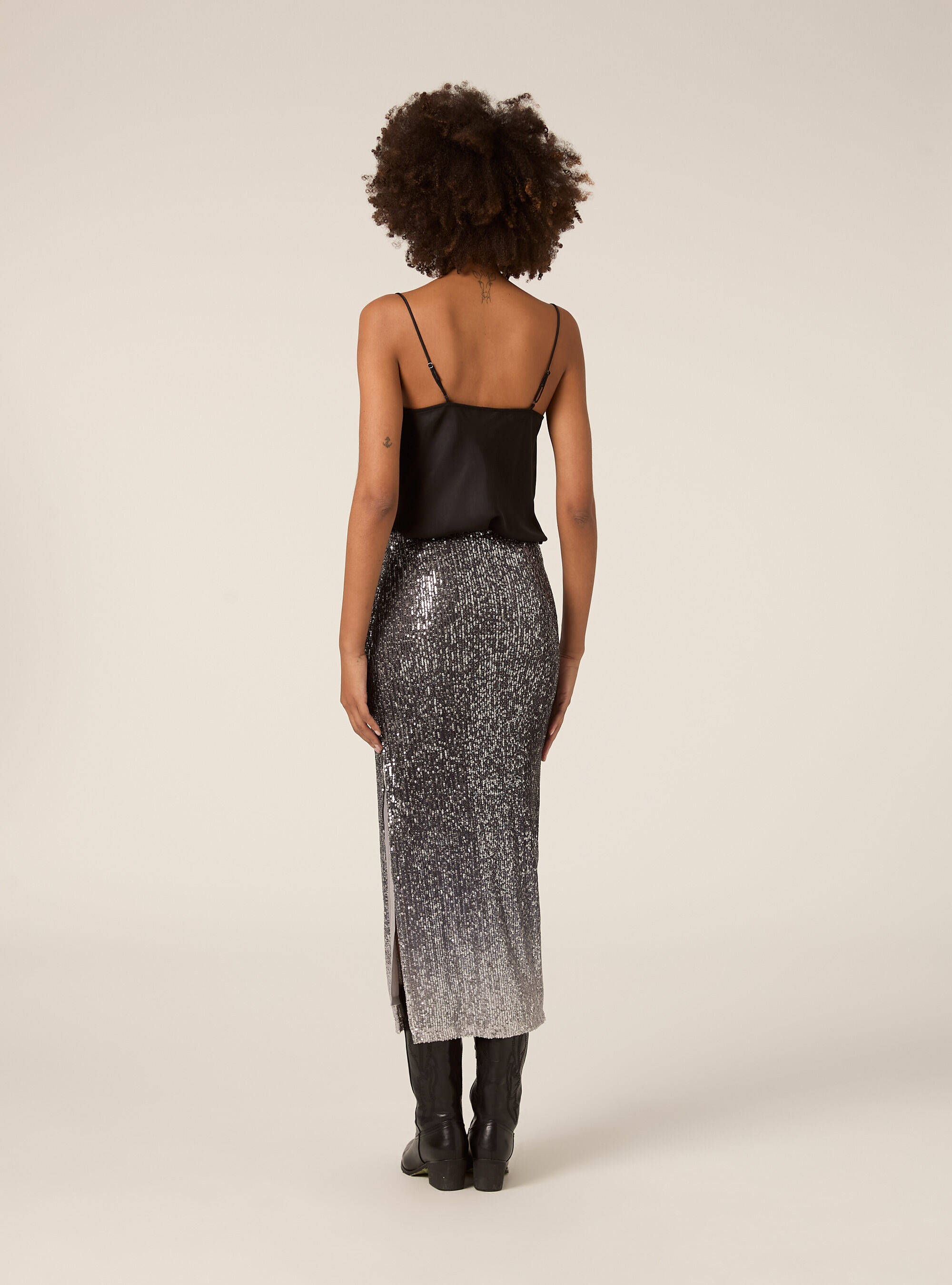 Gonna midi con paillettes, GY3 GREY LIGHT