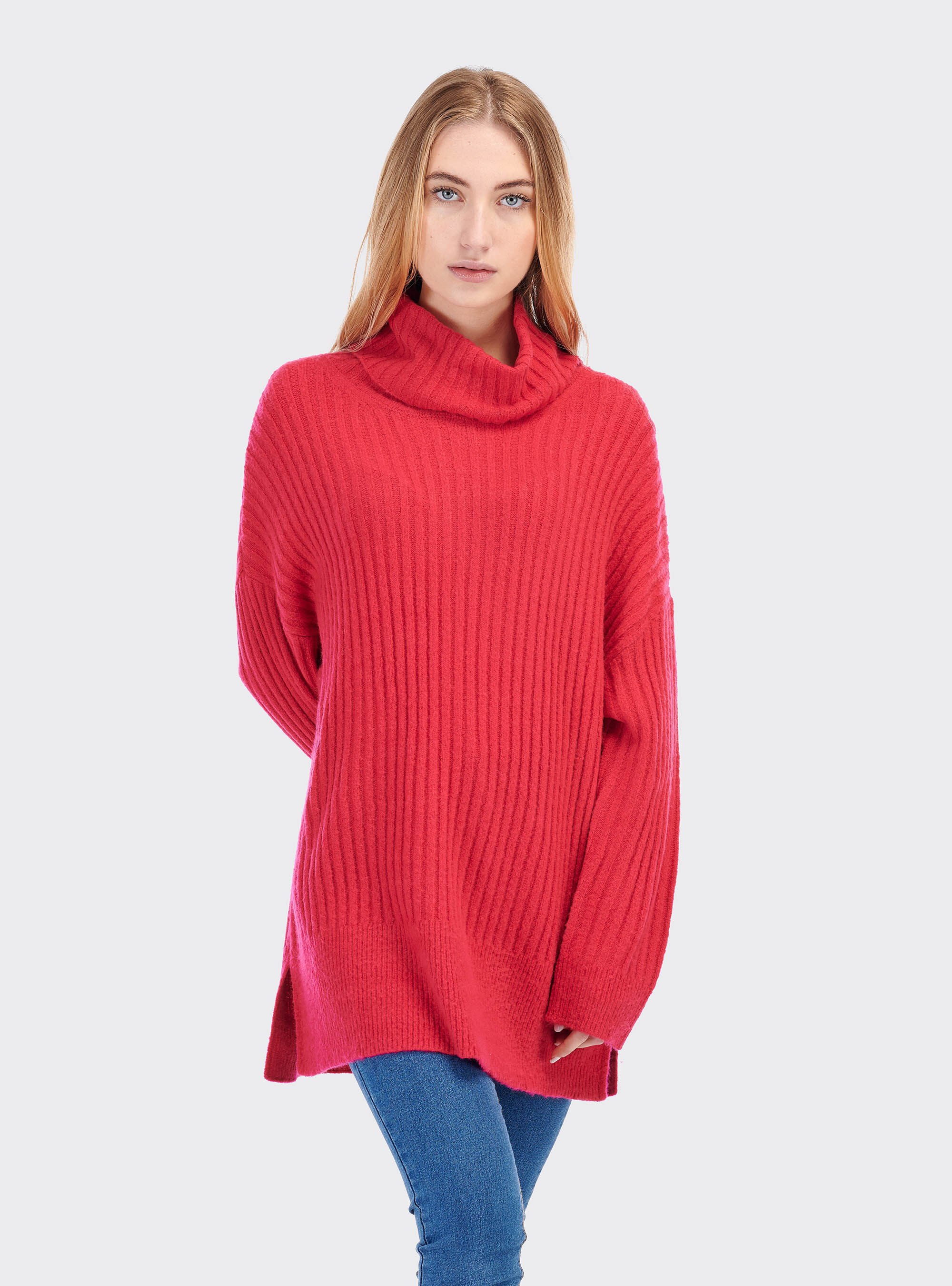 Oversized turtleneck pullover, FUXIA