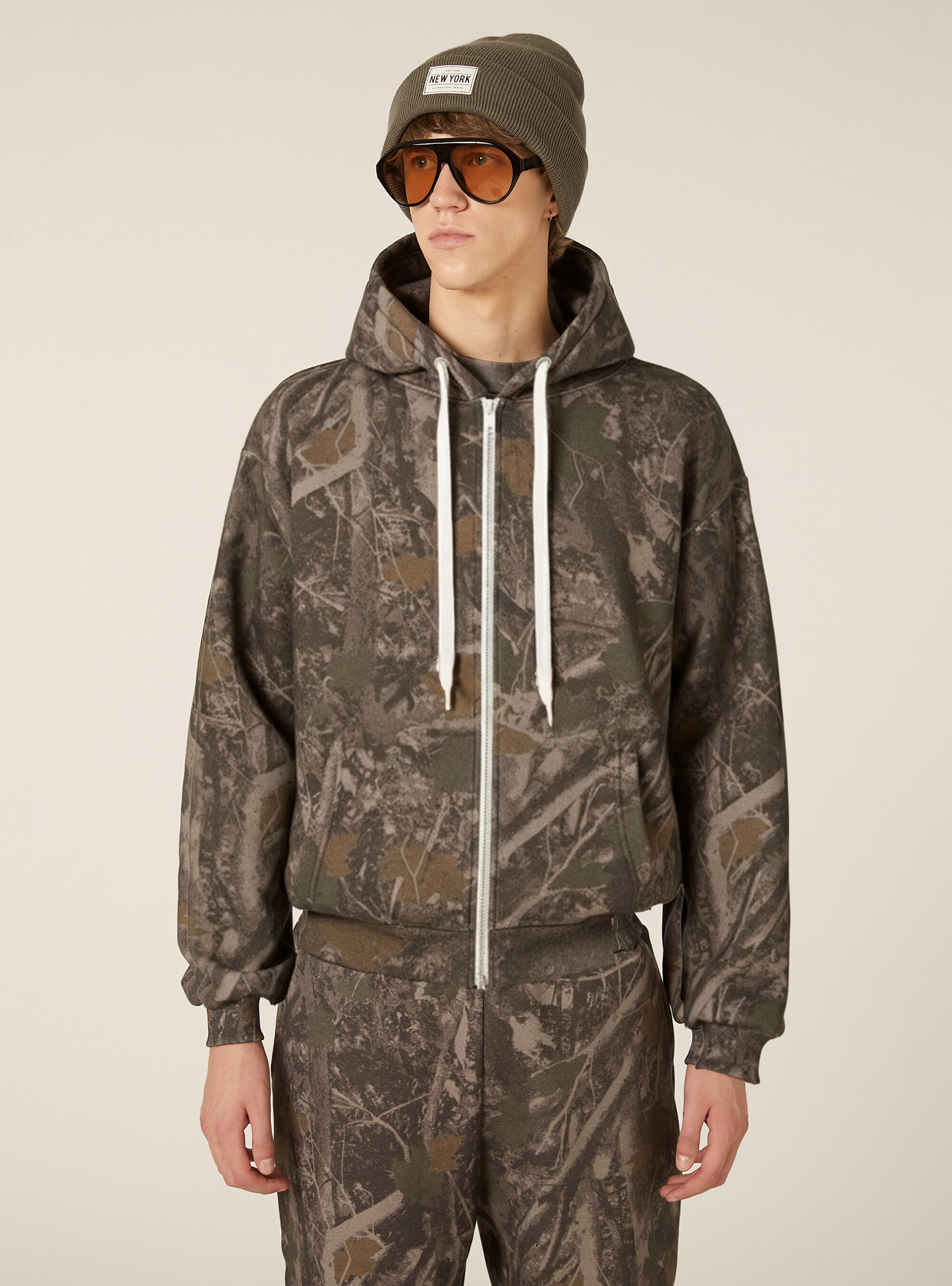 Cardigan in felpa boxy fit camo forest