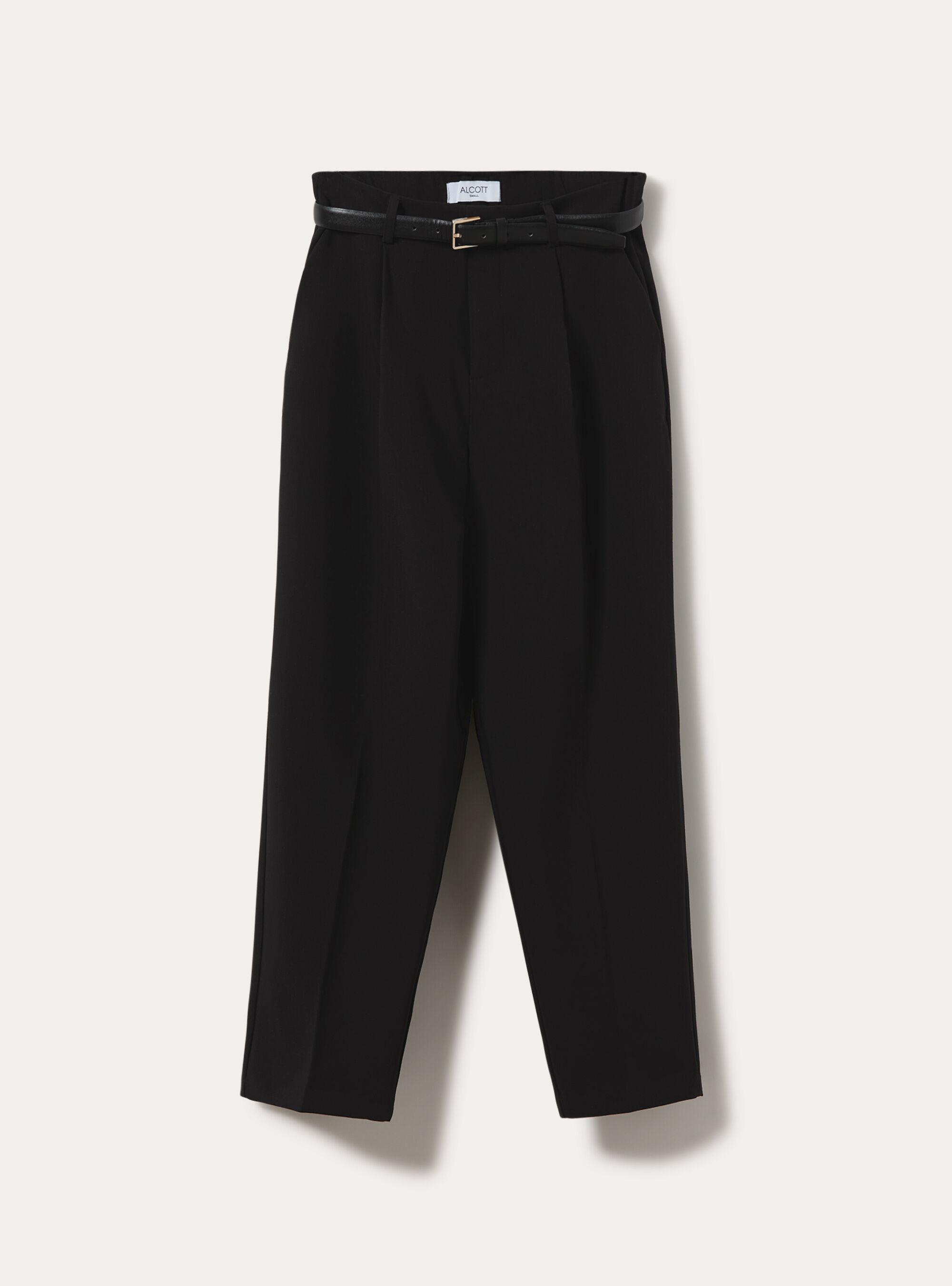 Tapered tailored trousers with pleats and belt, BK1 BLACK
