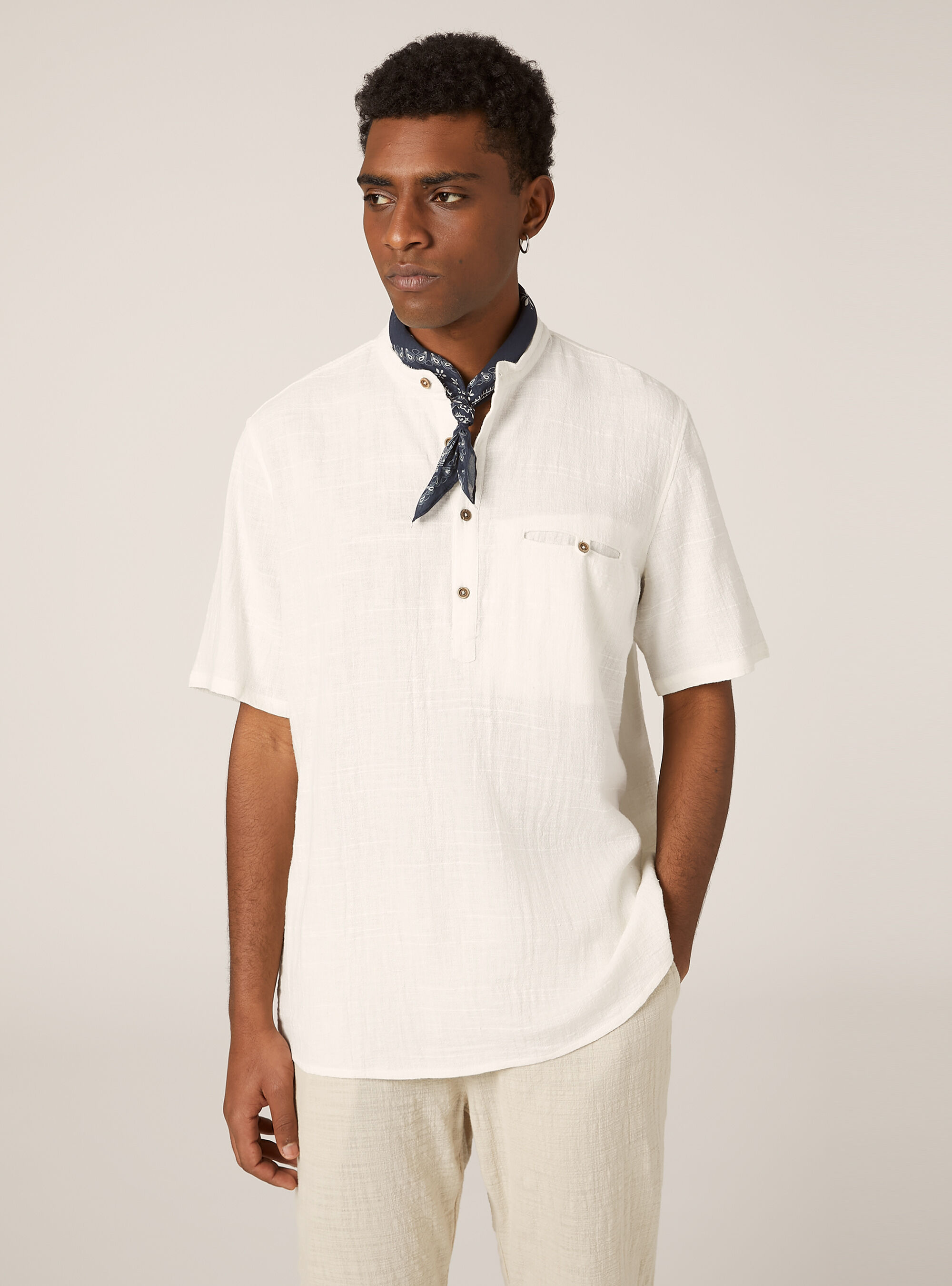 Linen blend shirt with Korean collar, WH2 WHITE