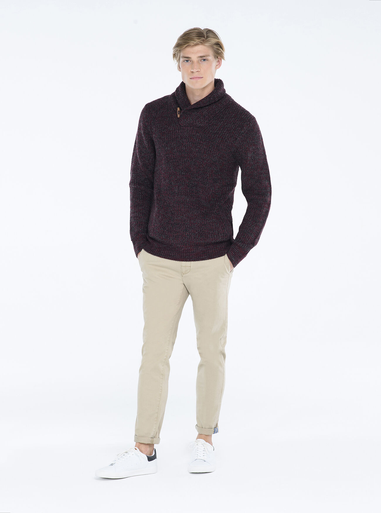 PULLOVER WITH SHAWL COLLAR, MULTICOLOR