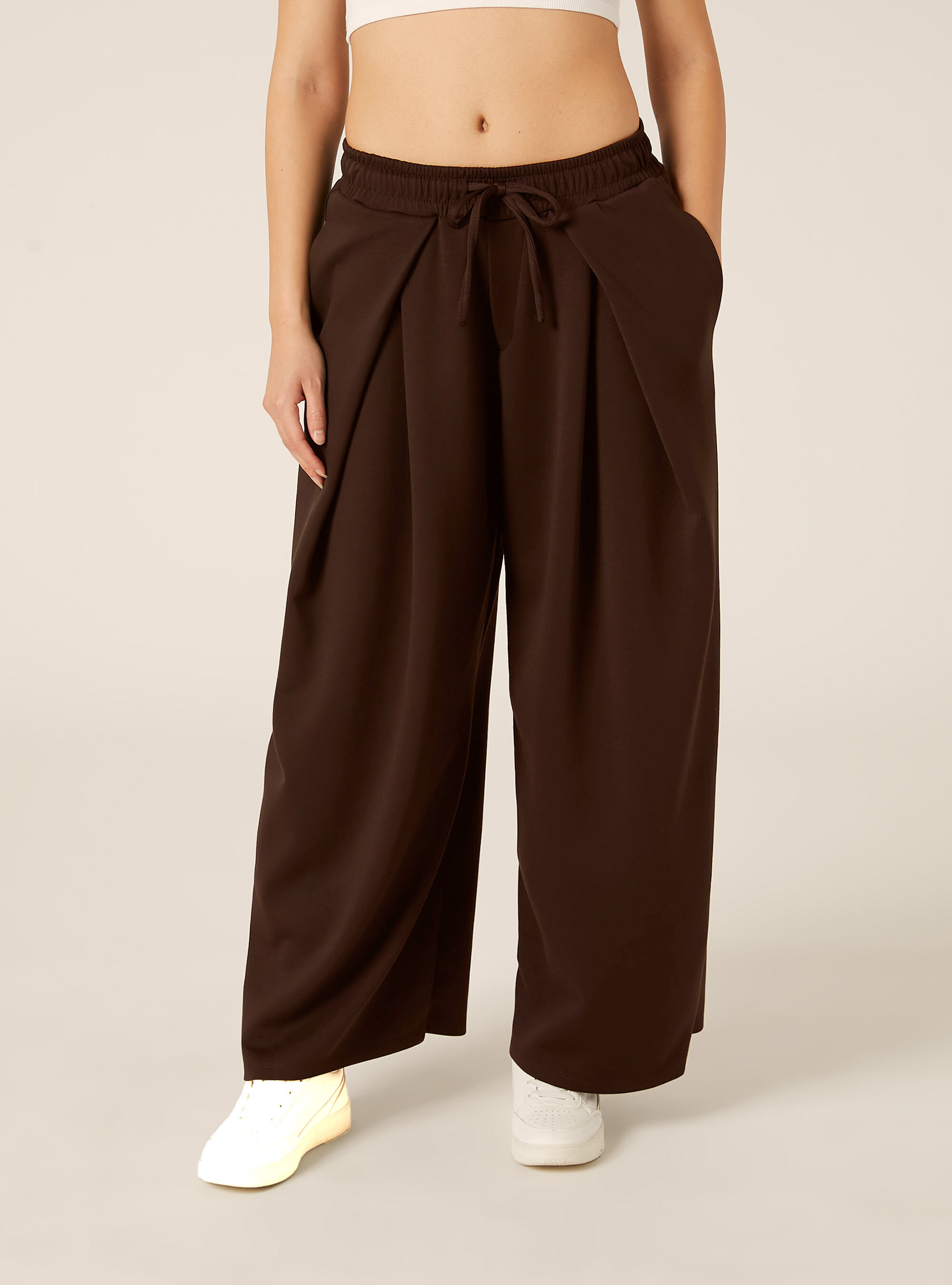Scuba barrel fit trousers with pleats, BR1 BROWN DARK
