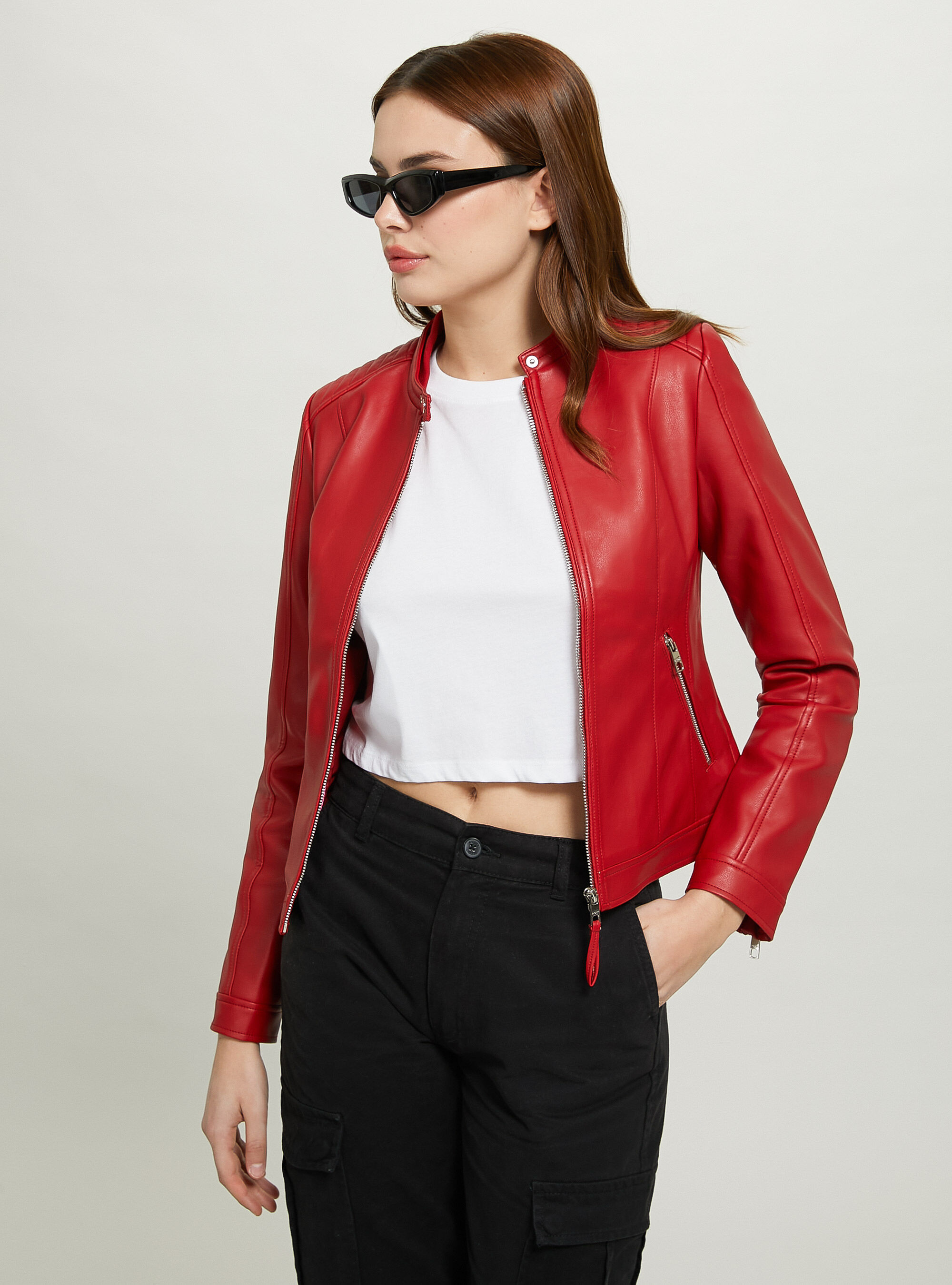 Leather effect biker jacket