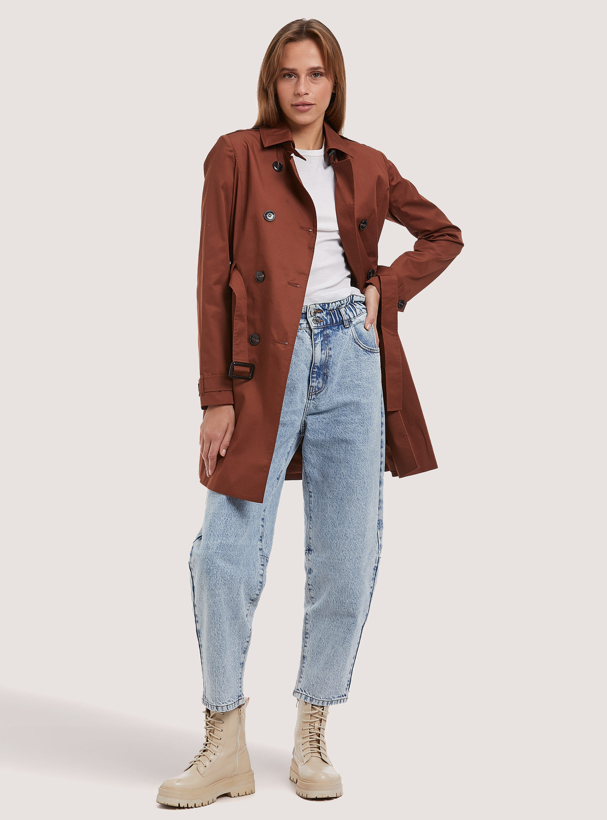 Trench-coat souple avec ceinture, BR1 BROWN DARK