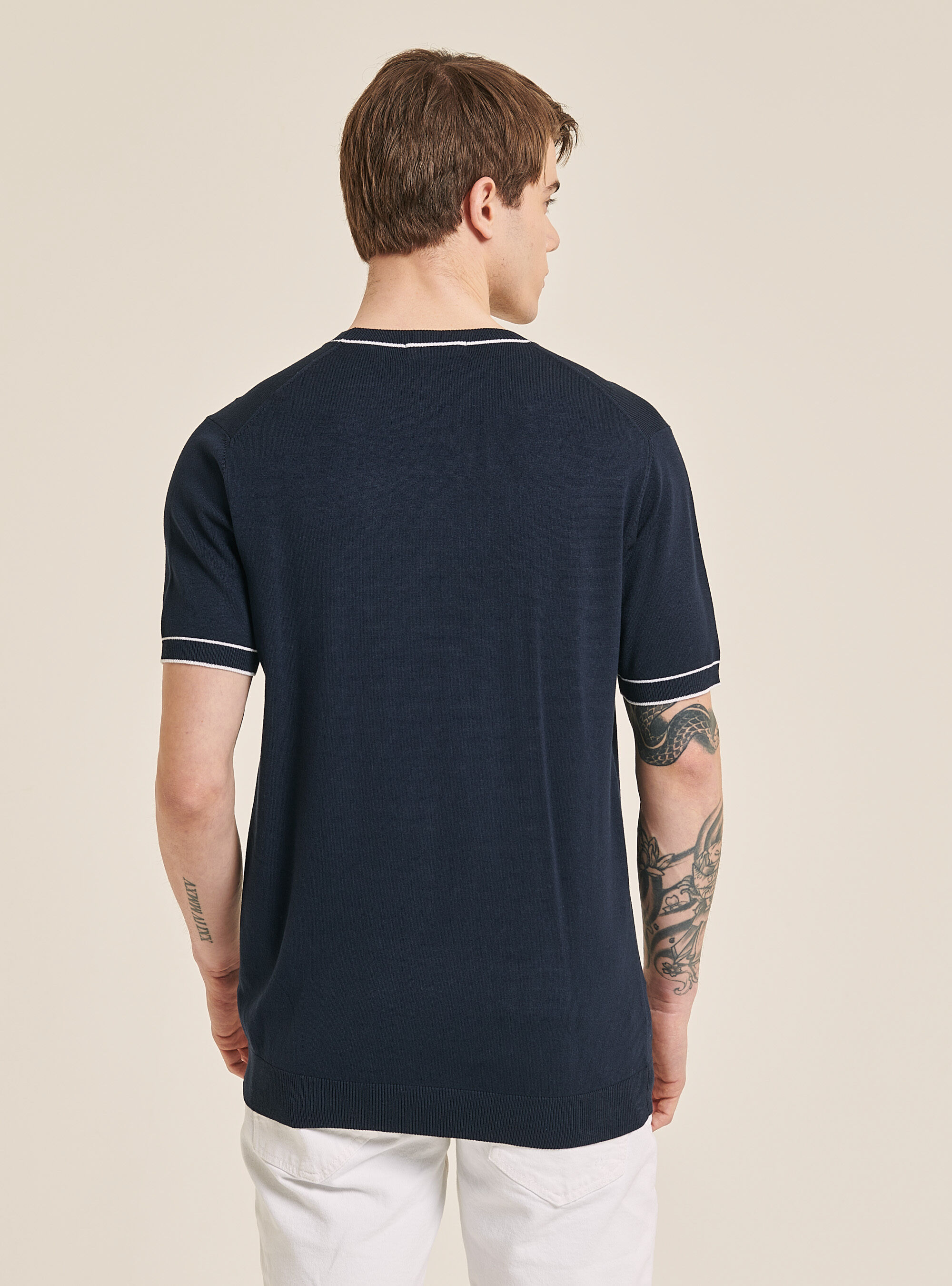 Pullover a maniche corte con dettaglio a contrasto, BLU