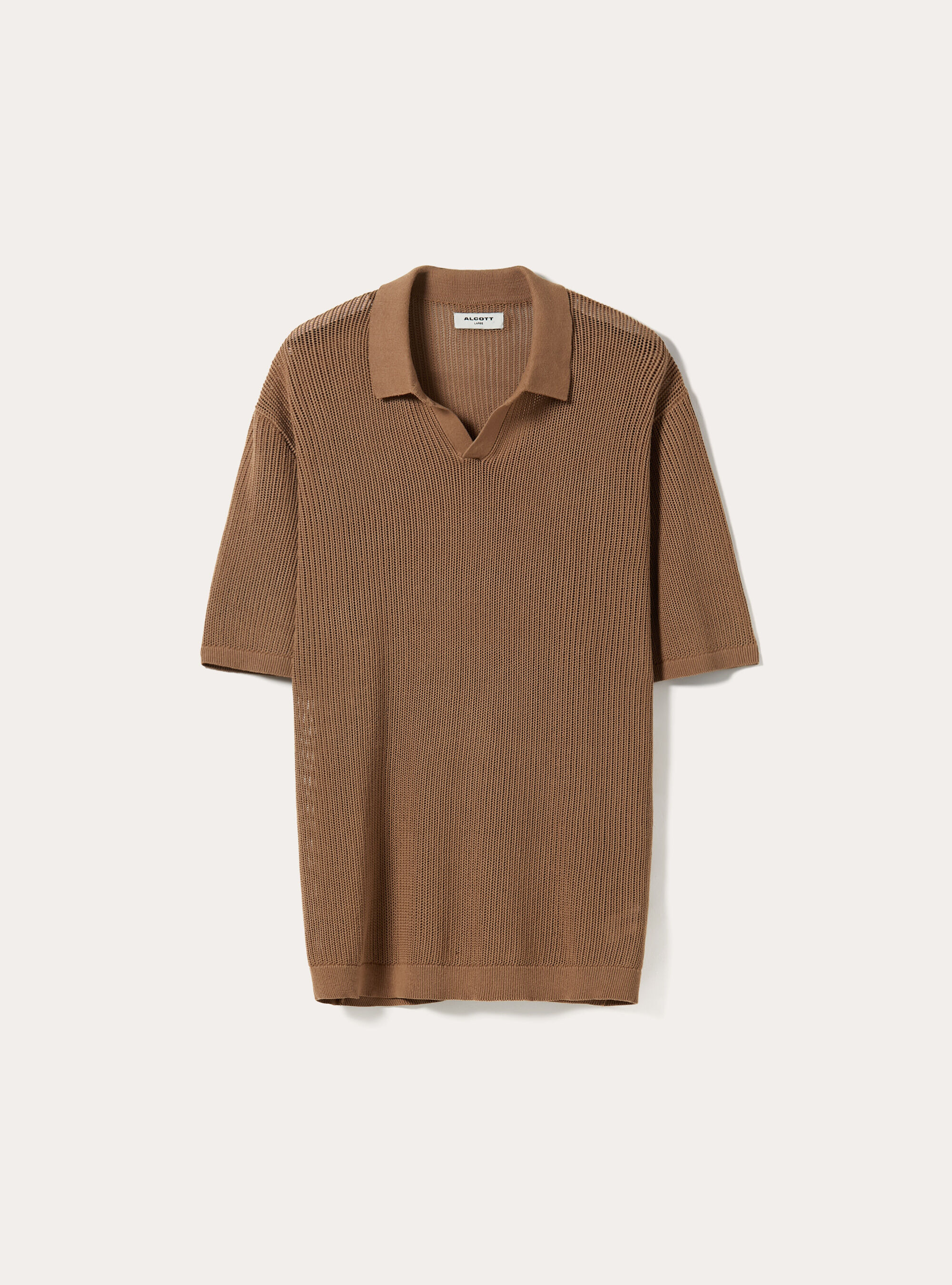 Openwork pullover with polo neck, BG2 BEIGE MEDIUM