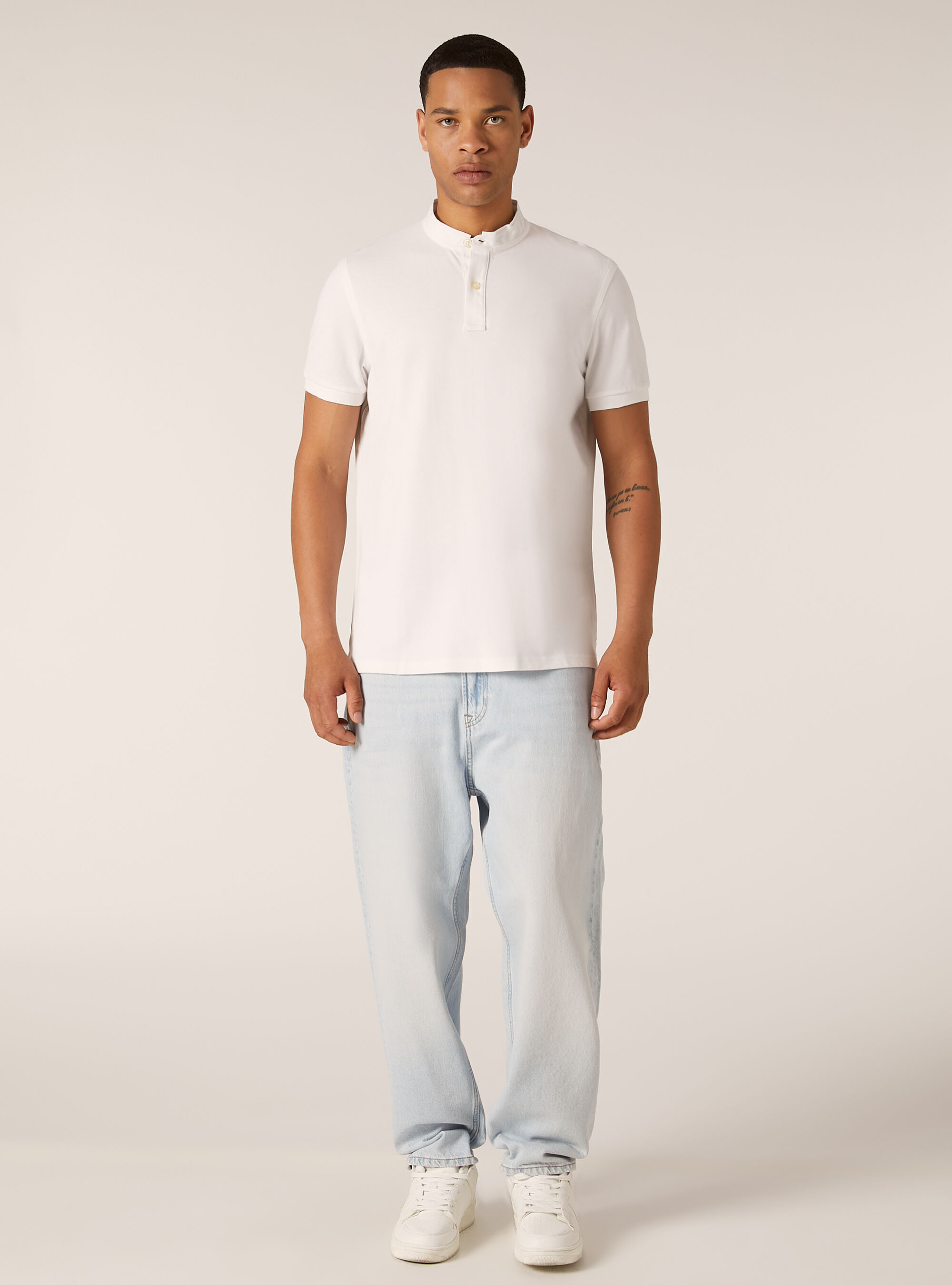 Cotton polo shirt with Korean collar, WH3 WHITE