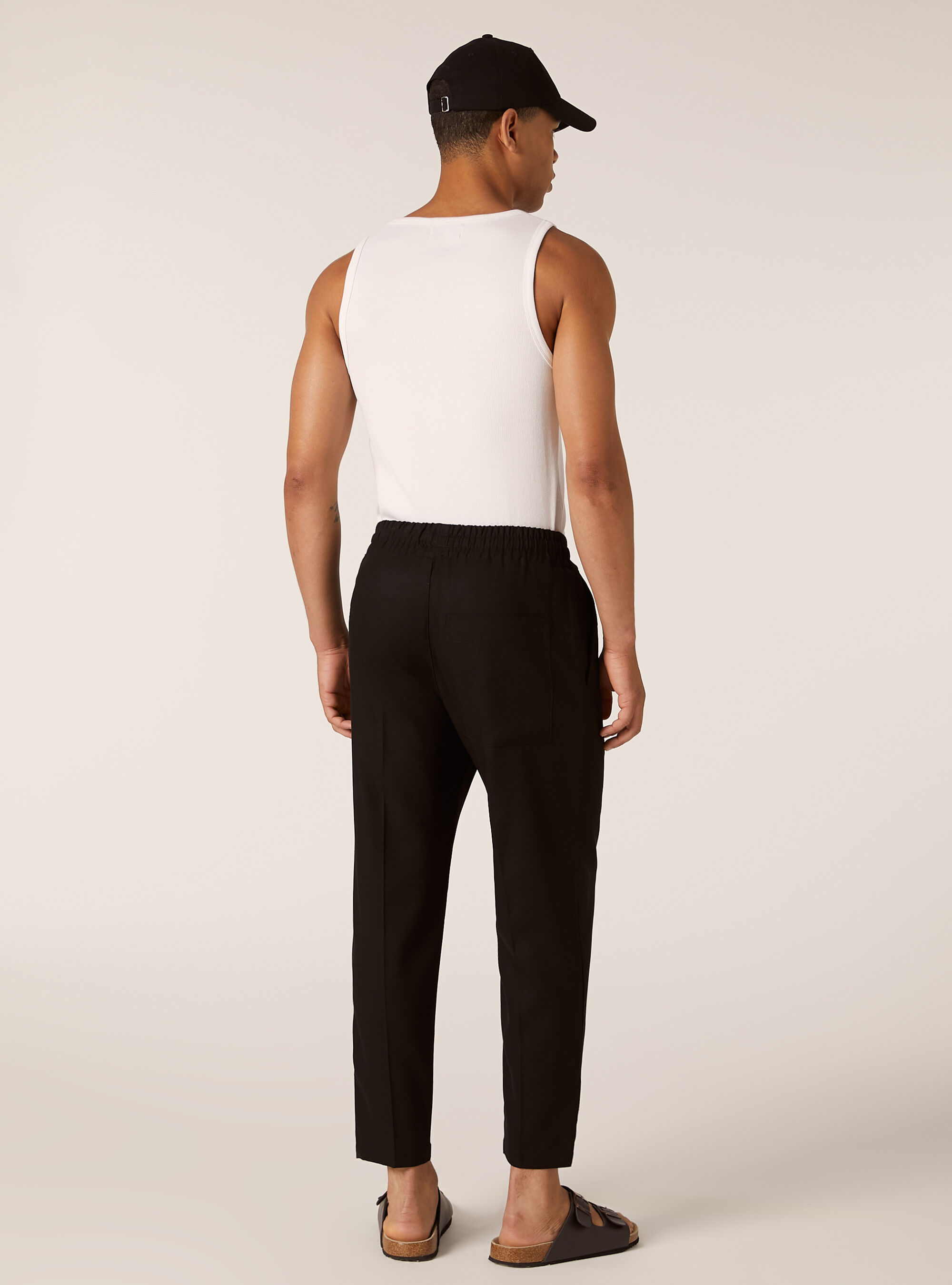 Linen blend jogger trousers, BK1 BLACK