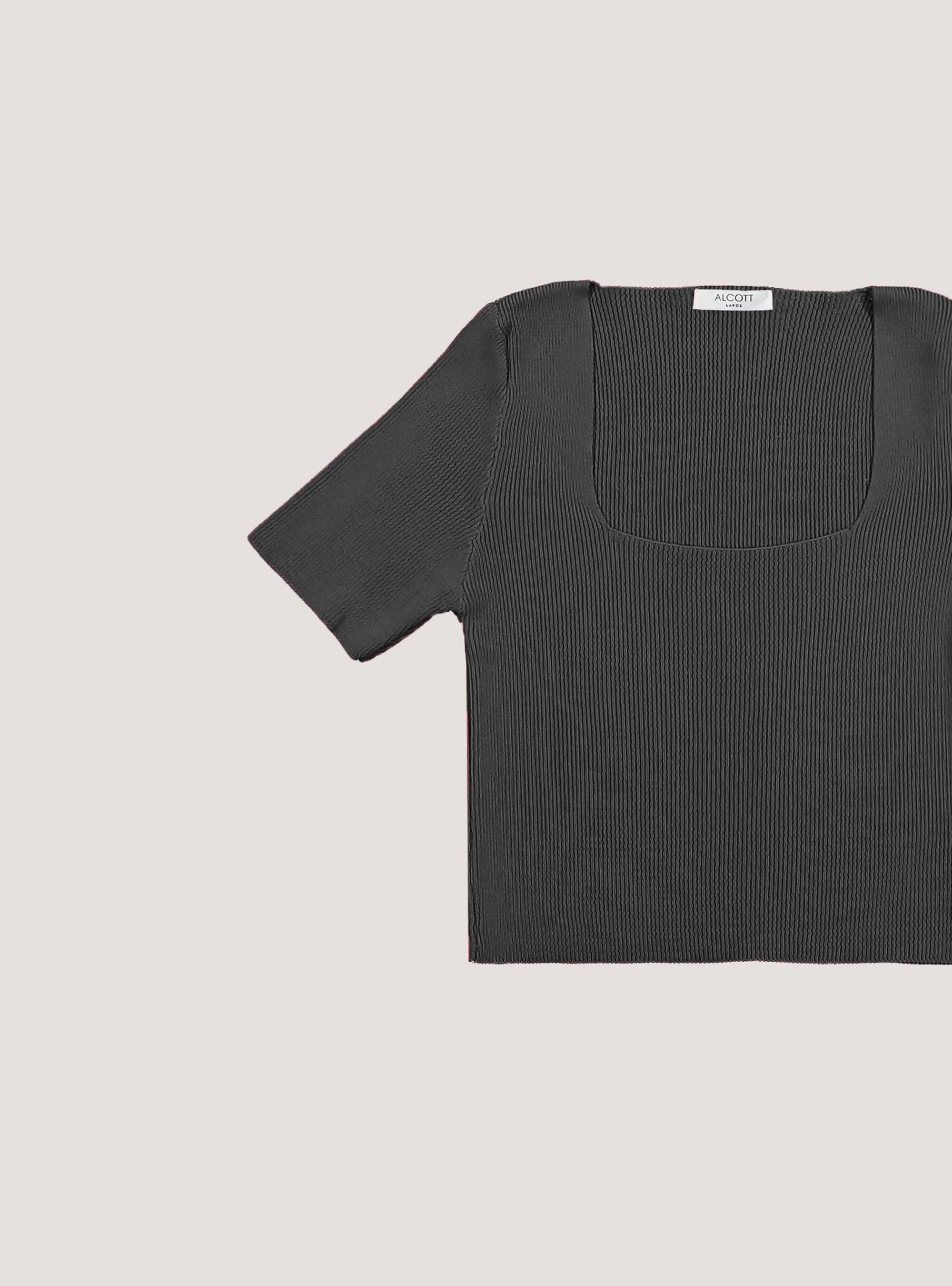 Ribbed cropped sweater with square neckline, BK1 BLACK