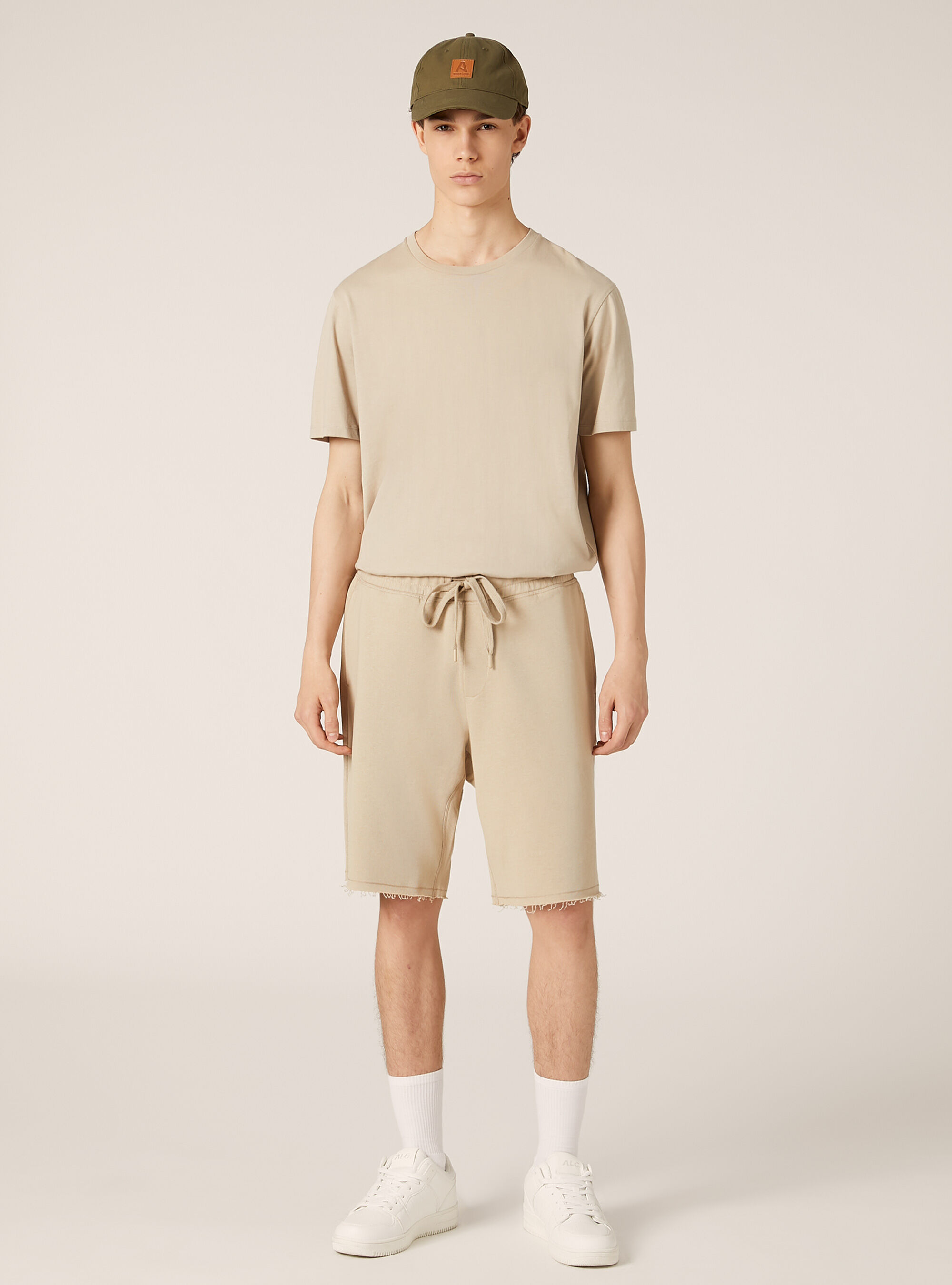 Cotton jogger bermuda shorts, BG2 BEIGE MEDIUM