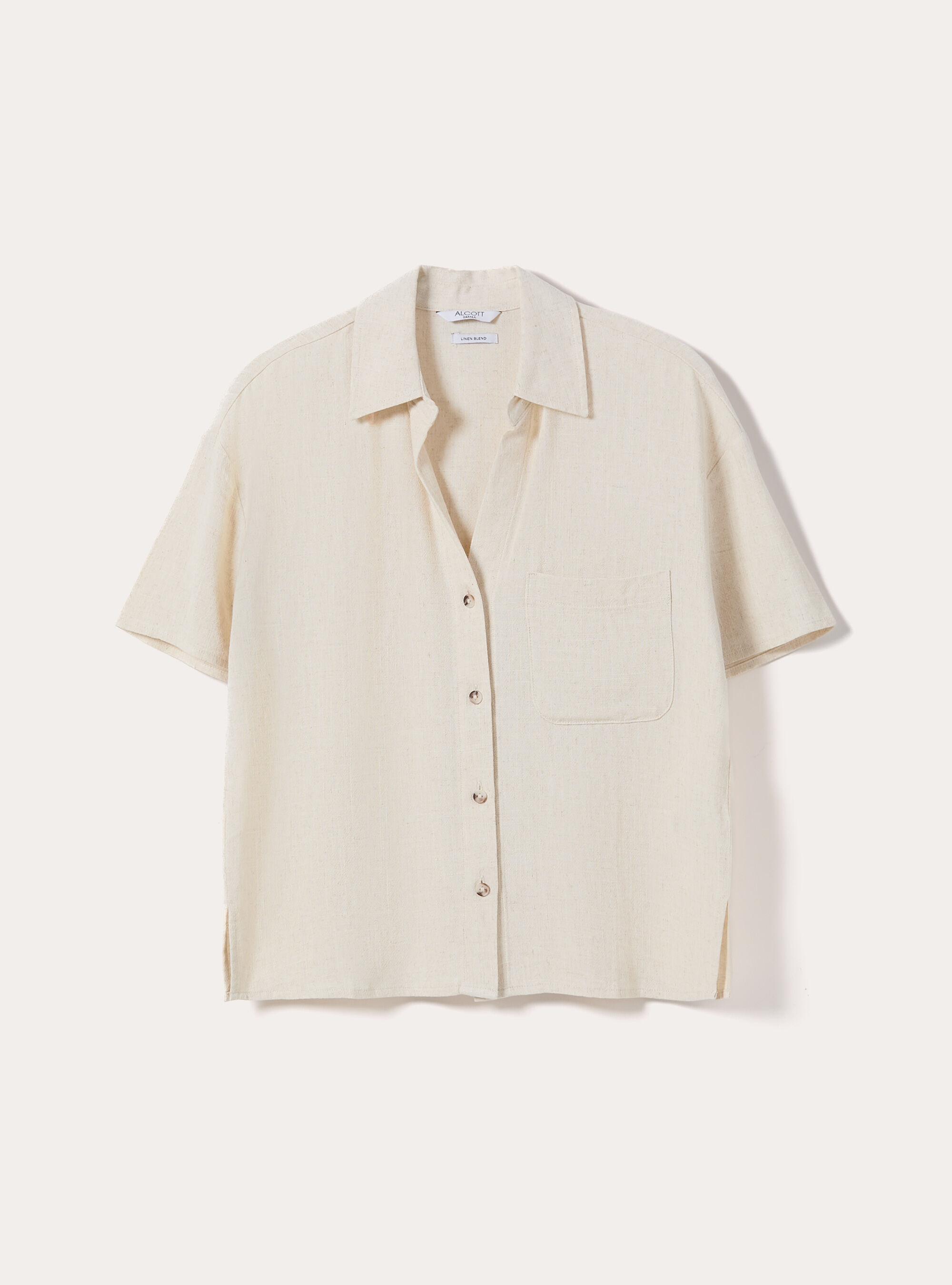 Camisa cropped de mezcla de lino, MBG3 BEIGE MEL LIGHT