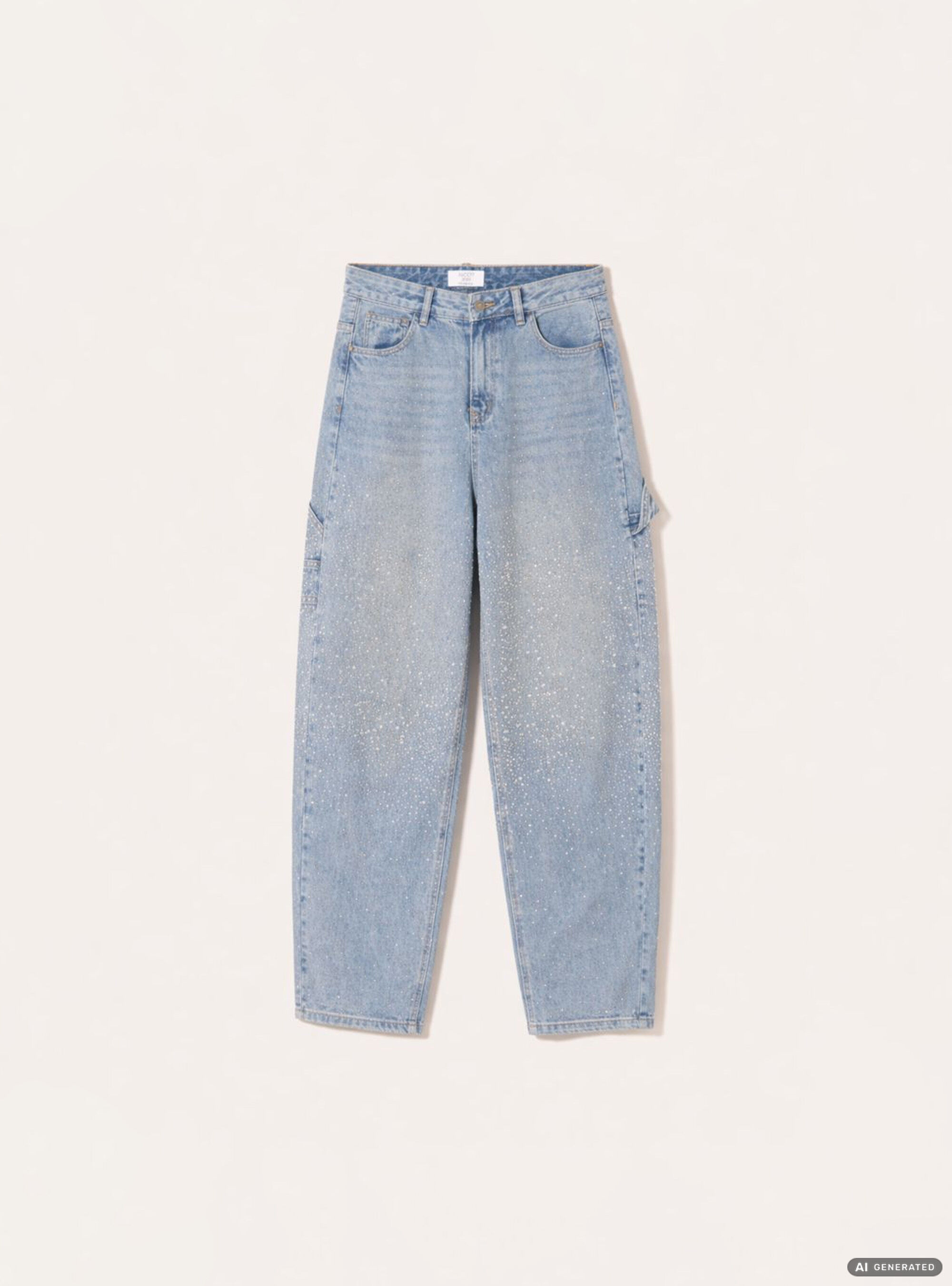 Jeans baggy carpenter avec strass, D006 AZURE
