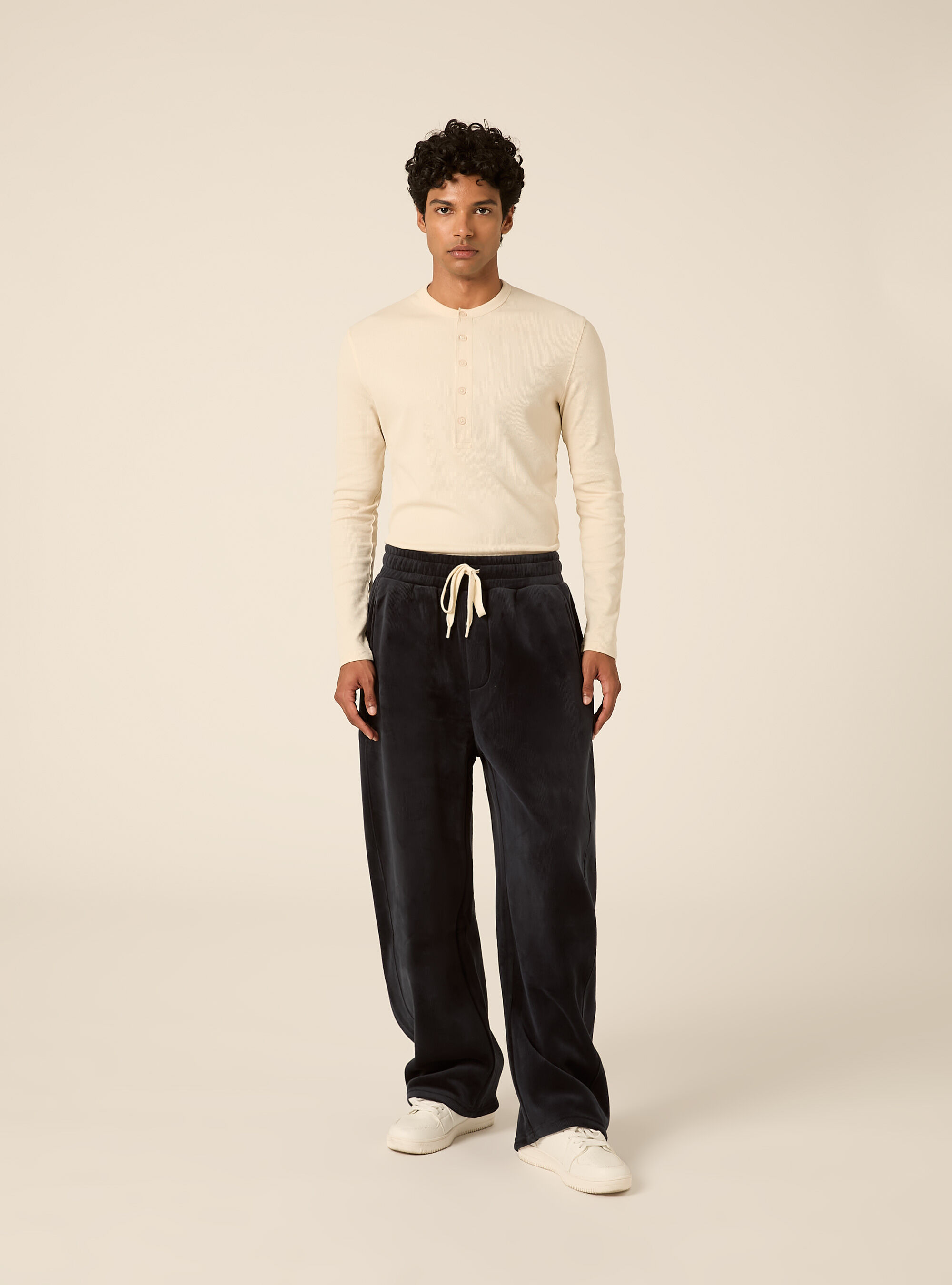 Corduroy barrel fit trousers with drawstring