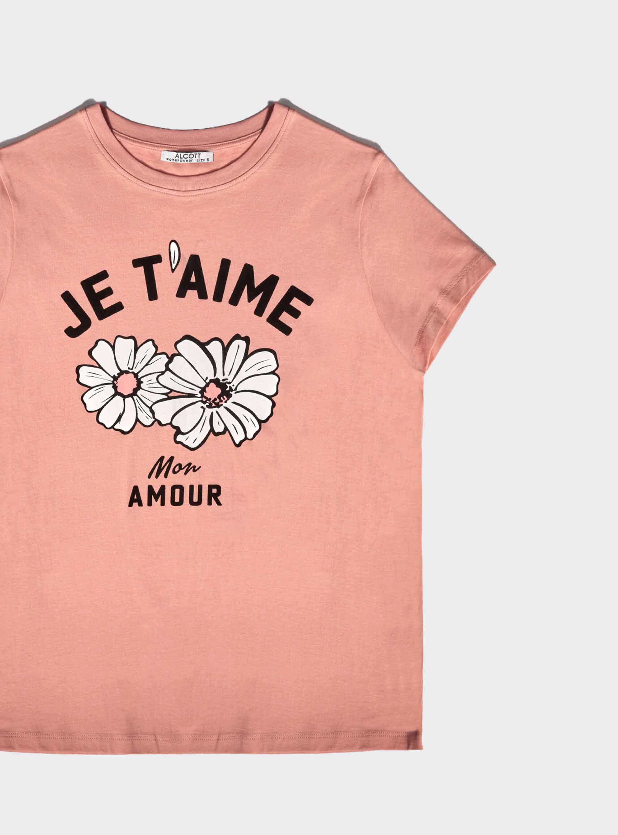 T-shirt &agrave; col rond avec imprim&eacute;, C4404 PINK