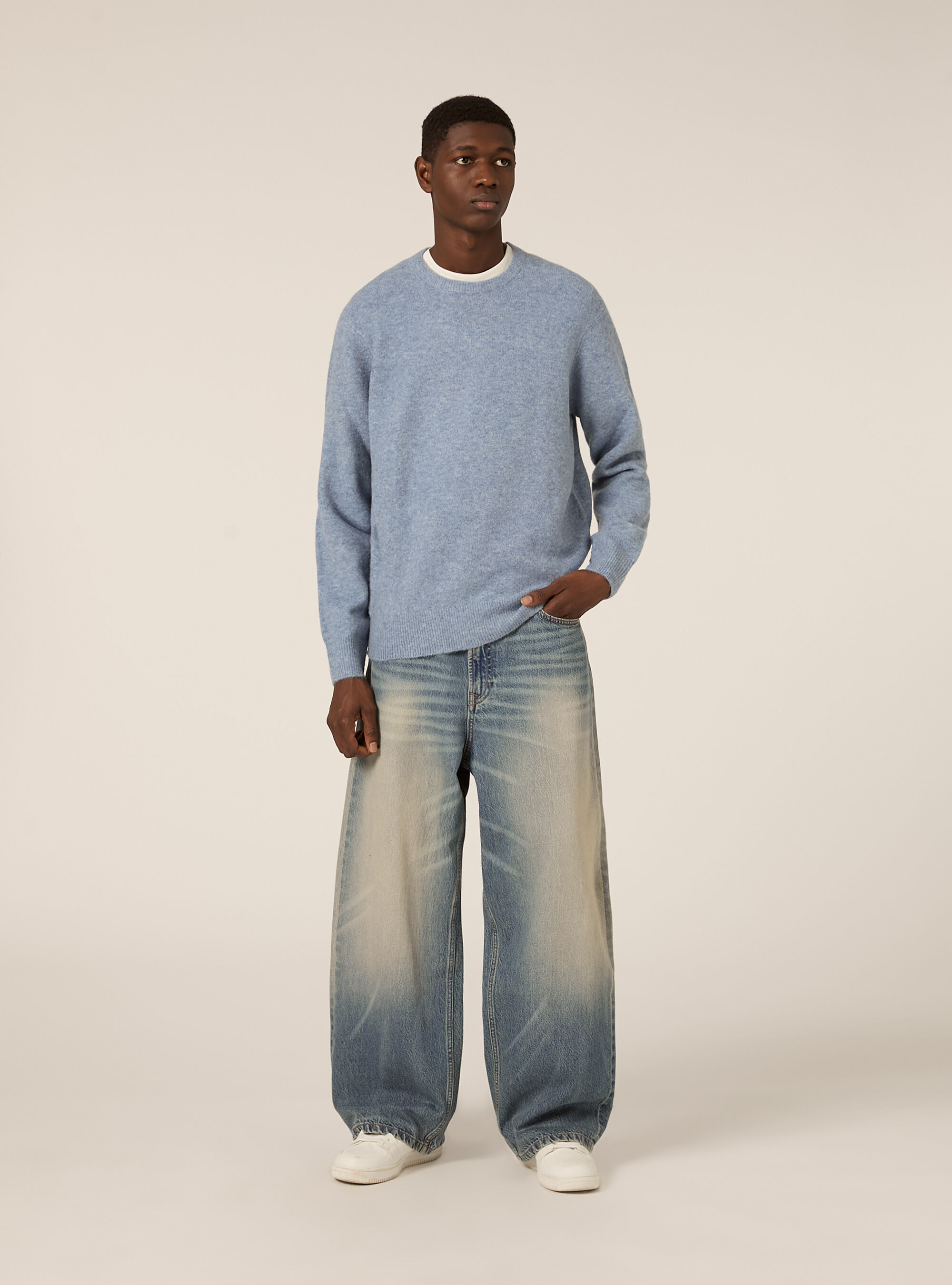 Pullover morbido girocollo, MAZ2 AZURE MEL MEDIUM