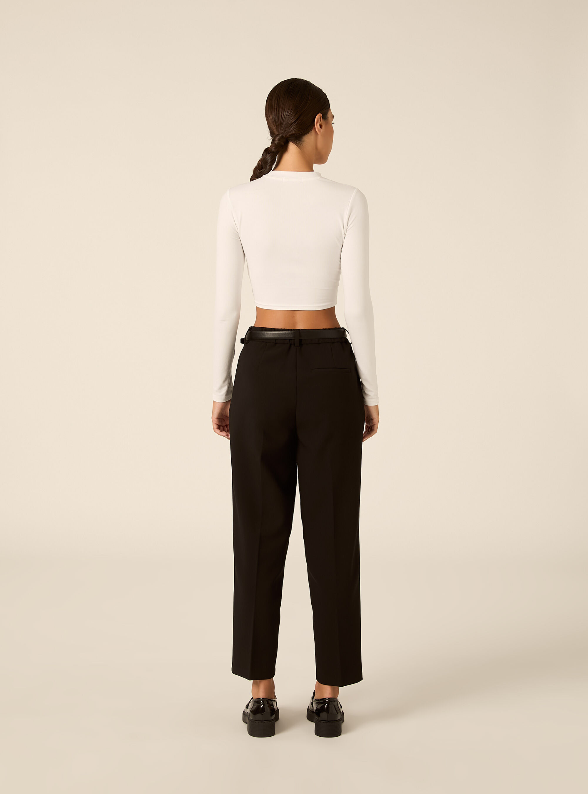 Tapered tailored trousers with pleats and belt, BK1 BLACK