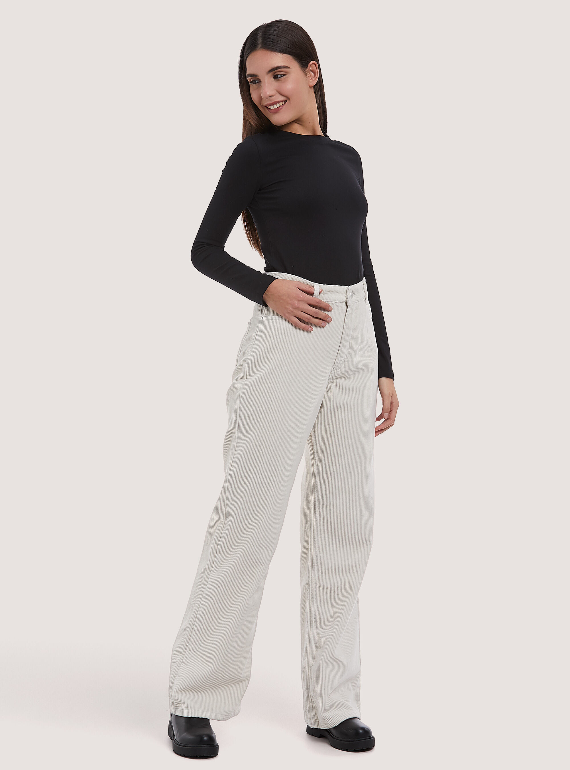 High waisted white corduroy pants hot sale