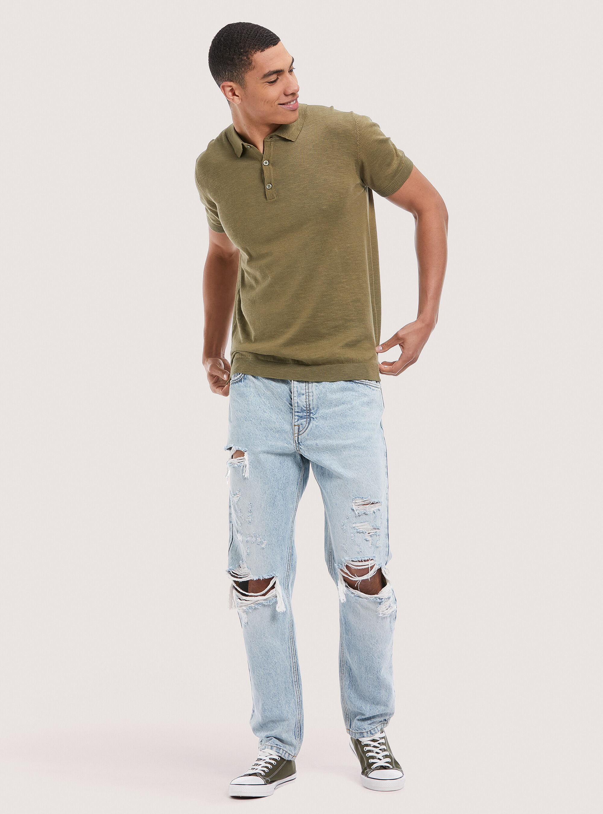 Solid colour polo pullover, C6597 KAKY