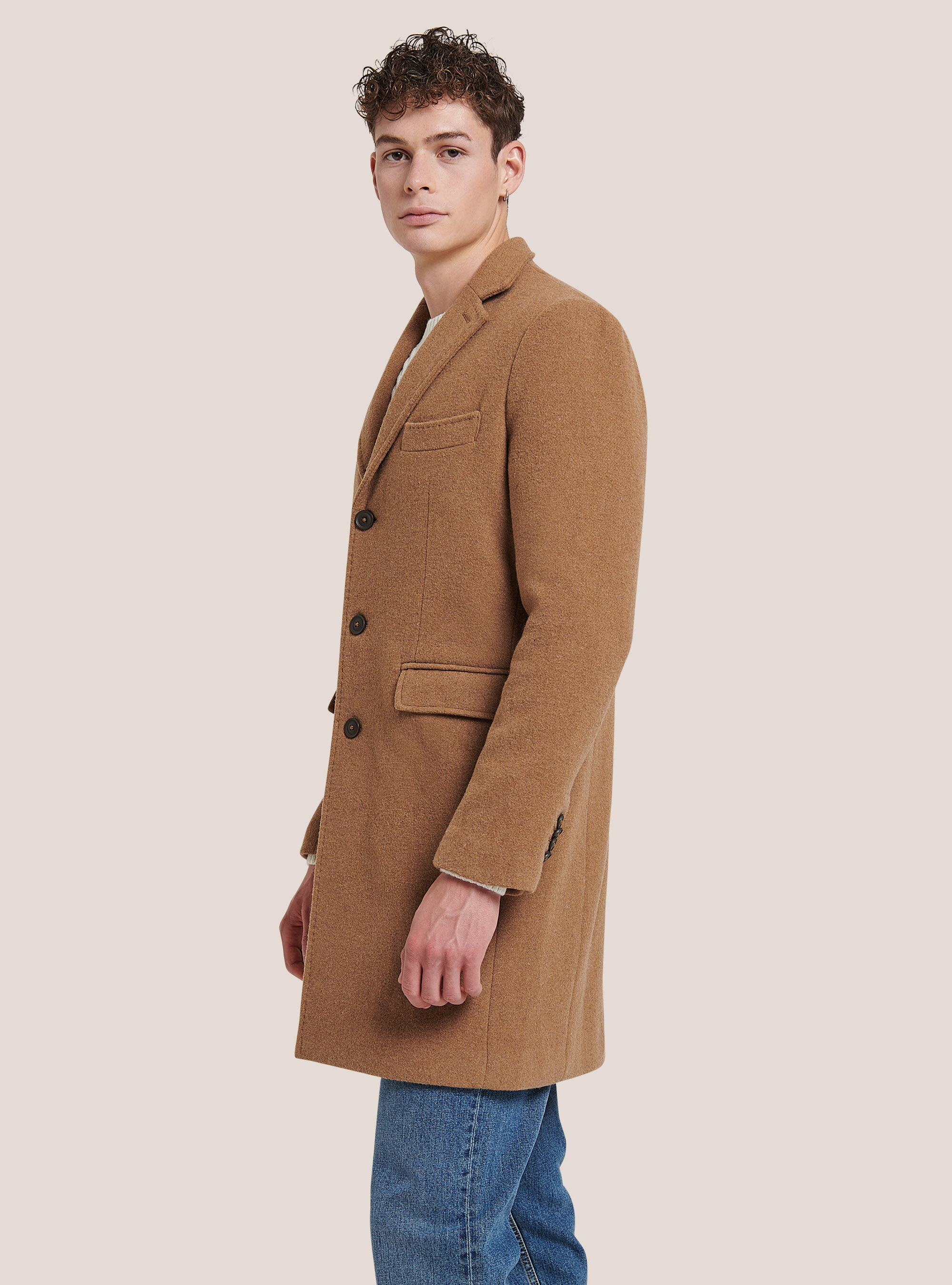 Single-breasted coat in wool blend, C5583 TOBACCO
