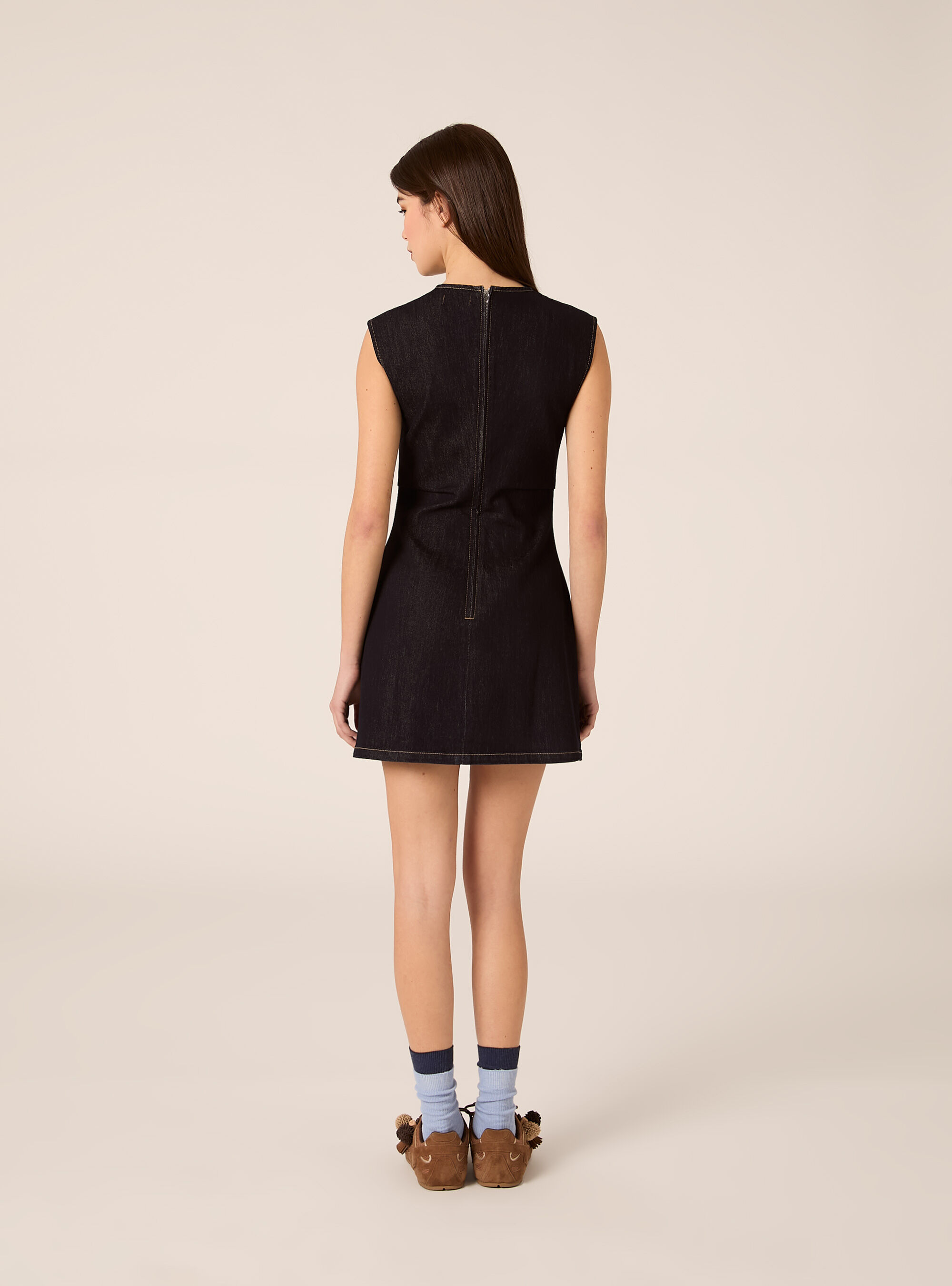 Vestito corto in denim, D001 DEEP BLUE