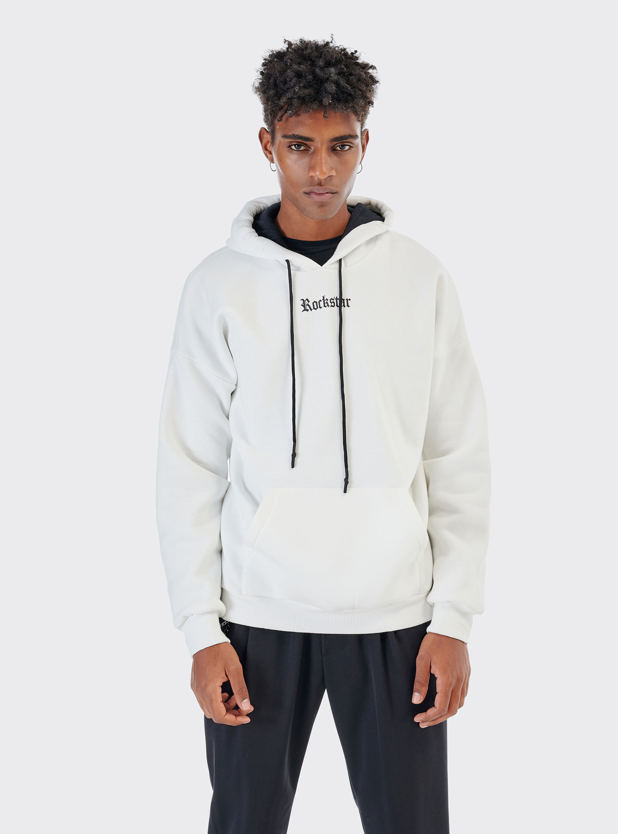 Oversized sweatshirt with hood and Rockstar print, WHITE