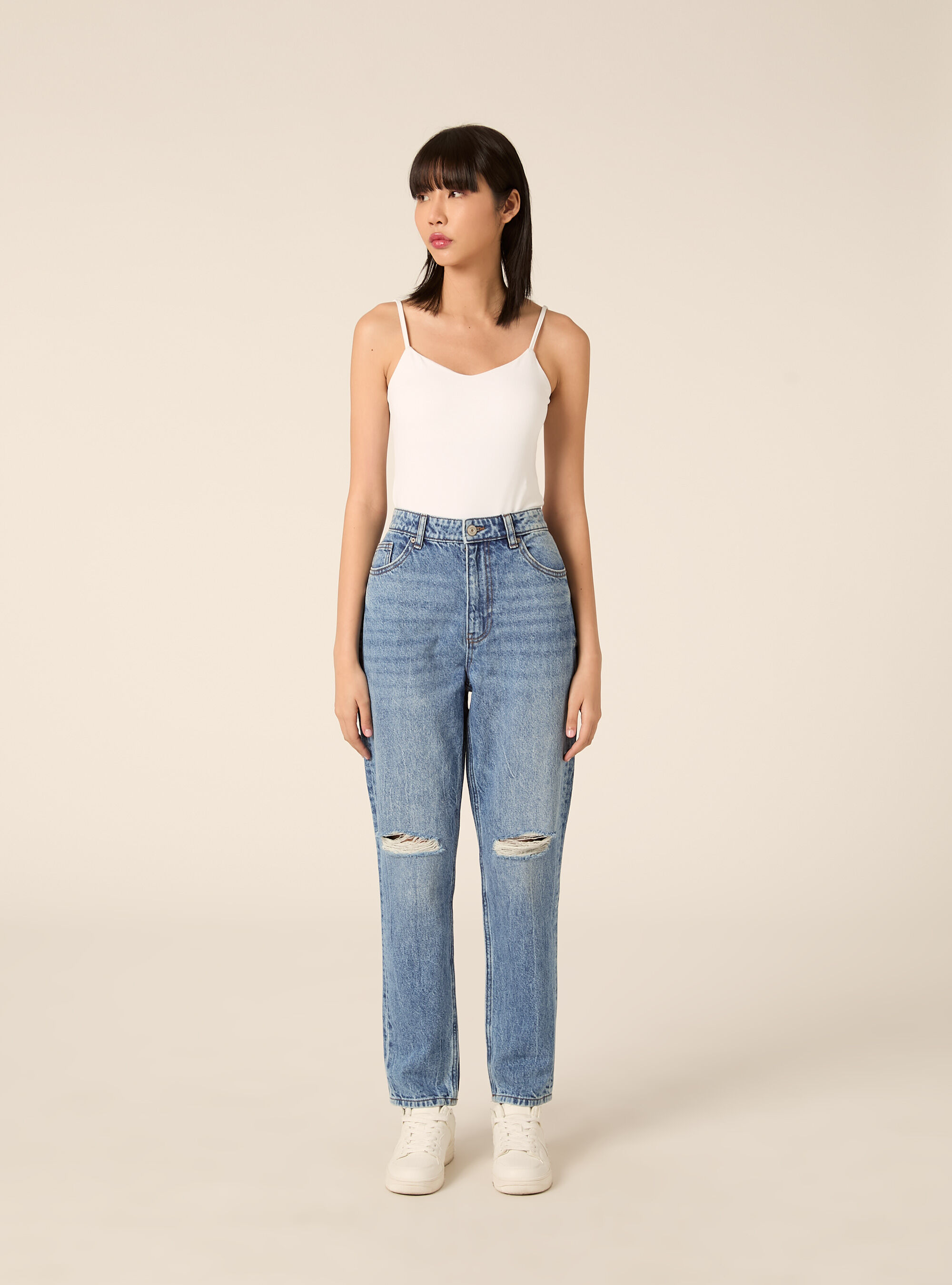 Mom fit jeans with rips