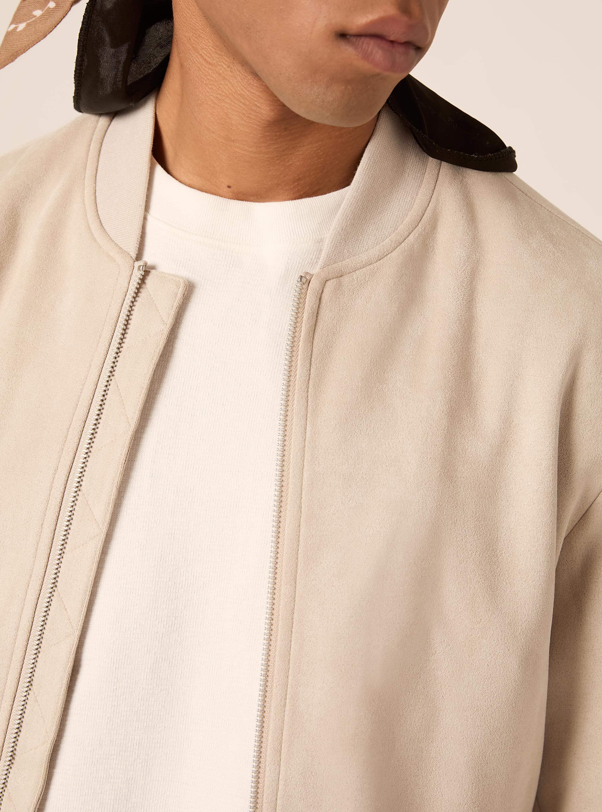 Suede-effect bomber jacket, CR3 CREAM LIGHT