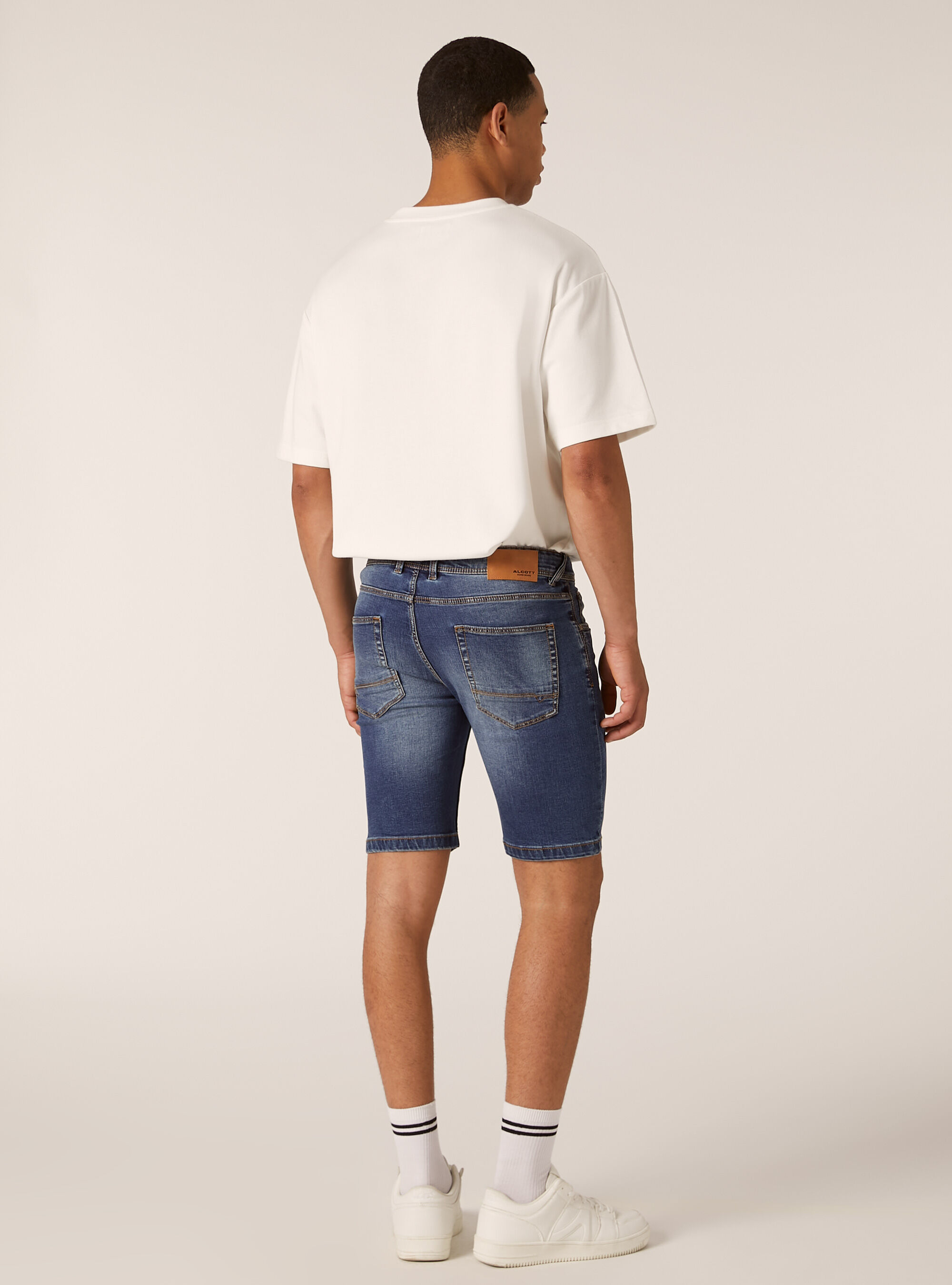 Skinny Fit Denim Bermuda Shorts, D003 MEDIUM BLUE