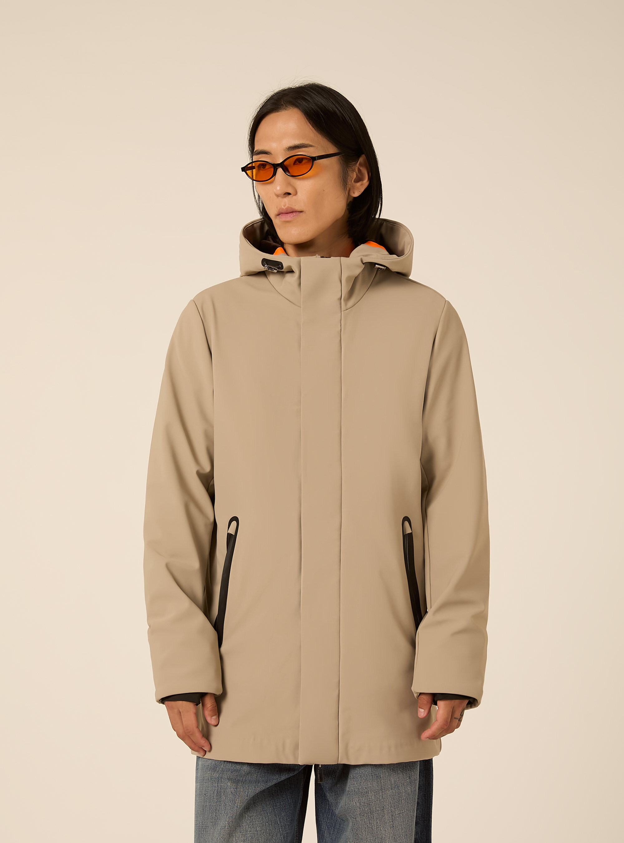 Technical softshell hooded parka with zip