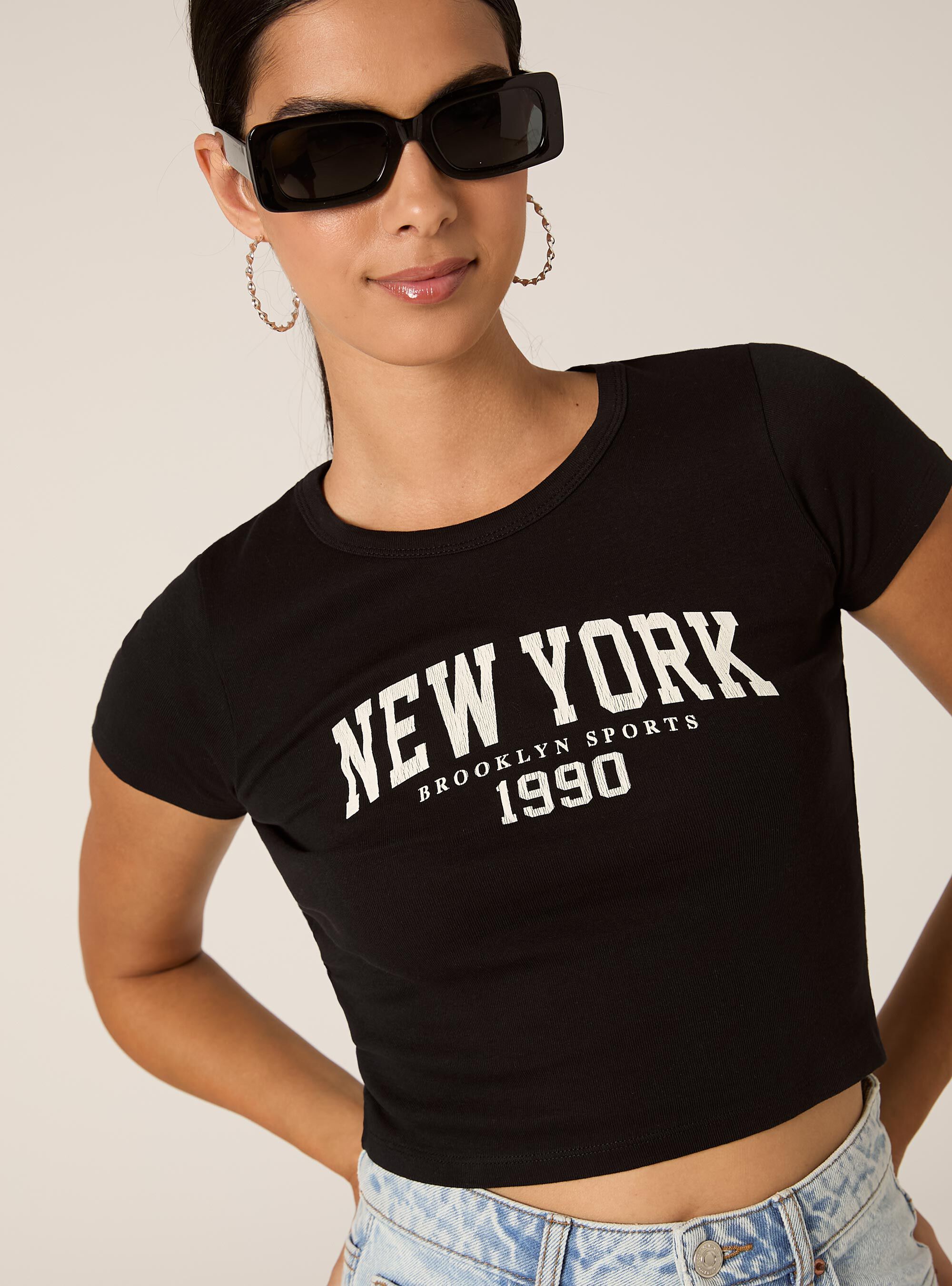 T-shirt court avec imprim&eacute; universitaire, BK1 BLACK