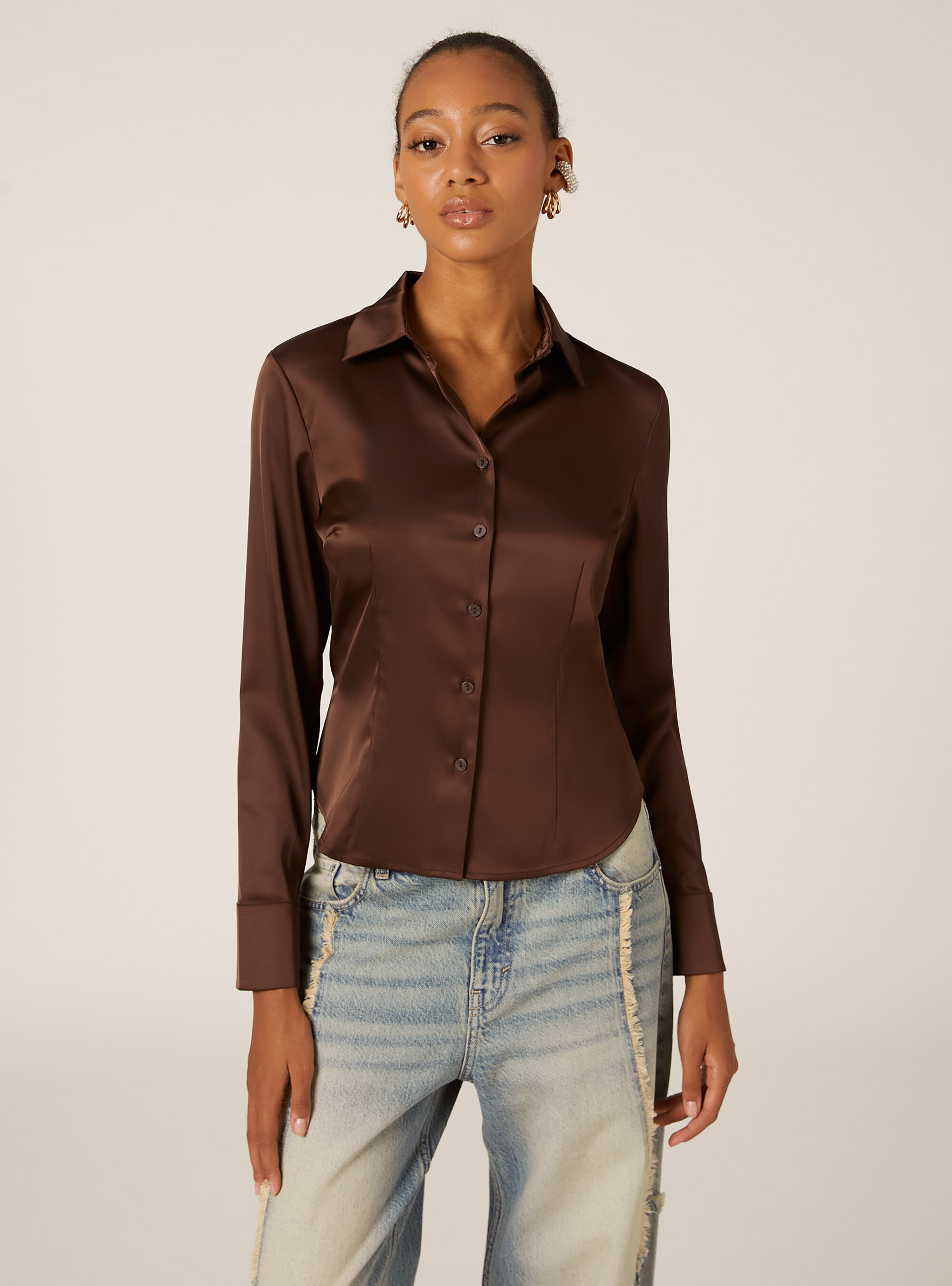Long sleeve satin shirt