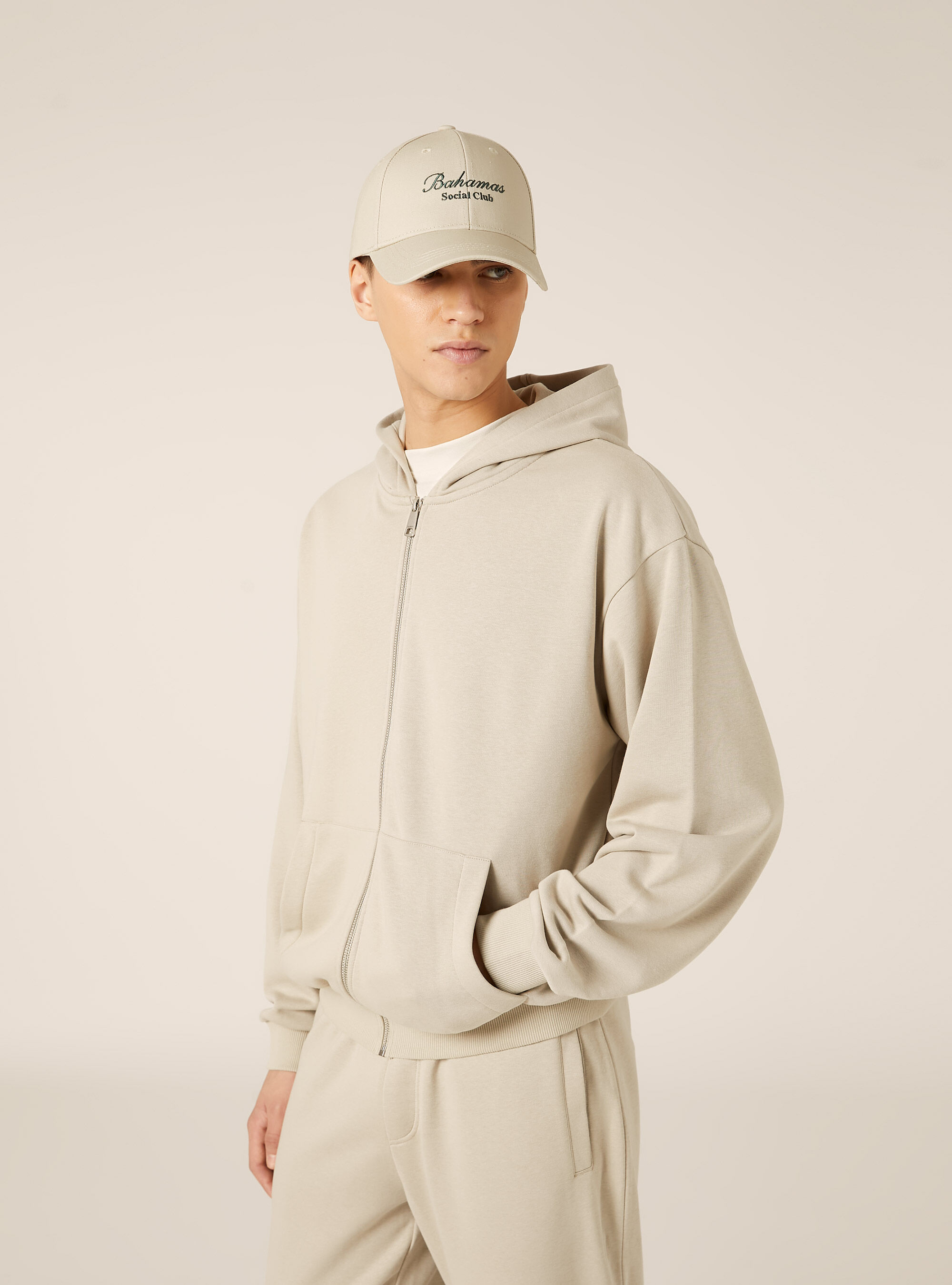 Sweat &agrave; capuche et fermeture &eacute;clair, coupe boxy, BG1 BEIGE DARK