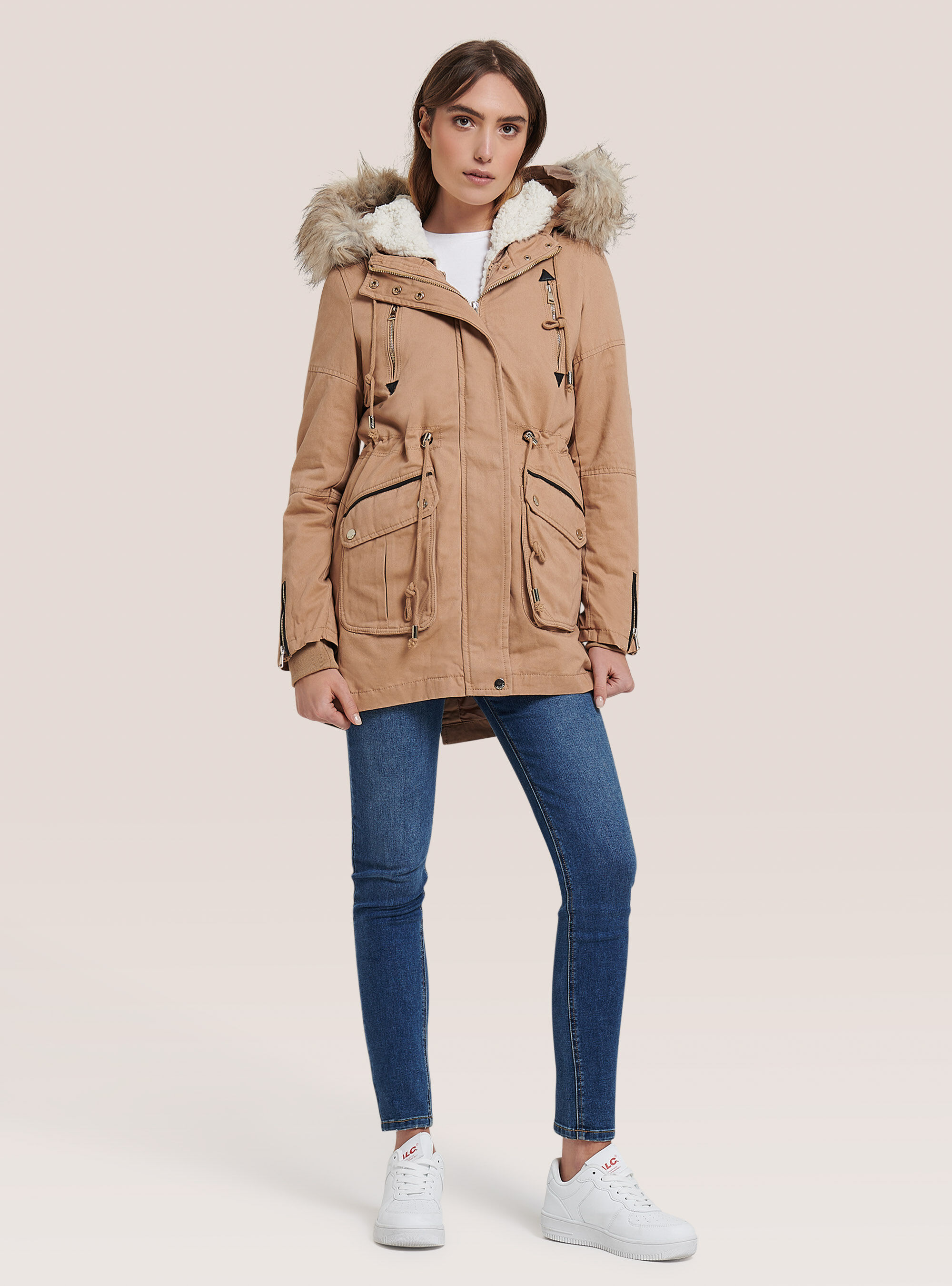 Parka jacket with fur hood clearance