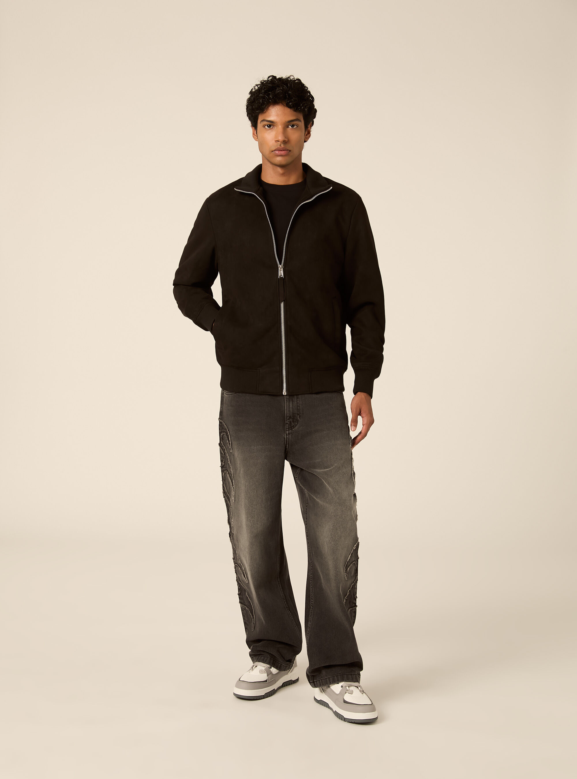Giubbotto bomber effetto suede, BK1 BLACK