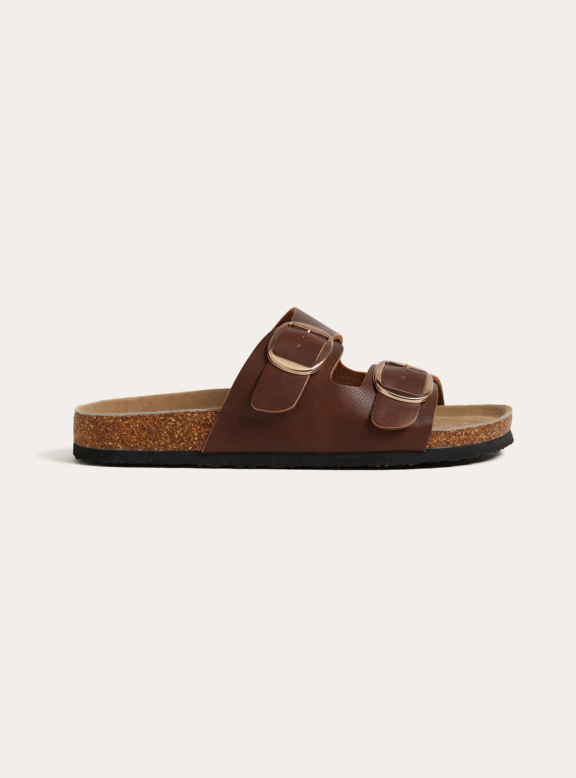 Low leather-effect sandals with suede sole, BR2 BROWN MEDIUM