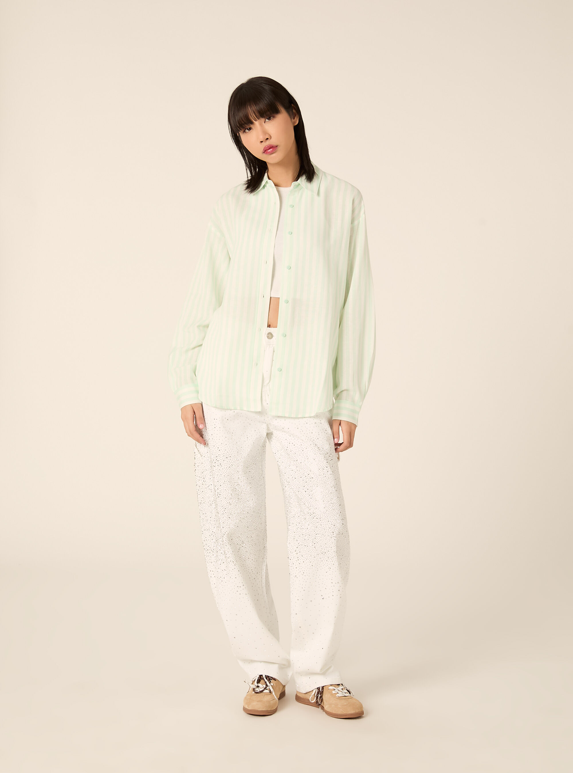 Camicia a righe in misto lino, GA3 AQUA GREEN LIGHT
