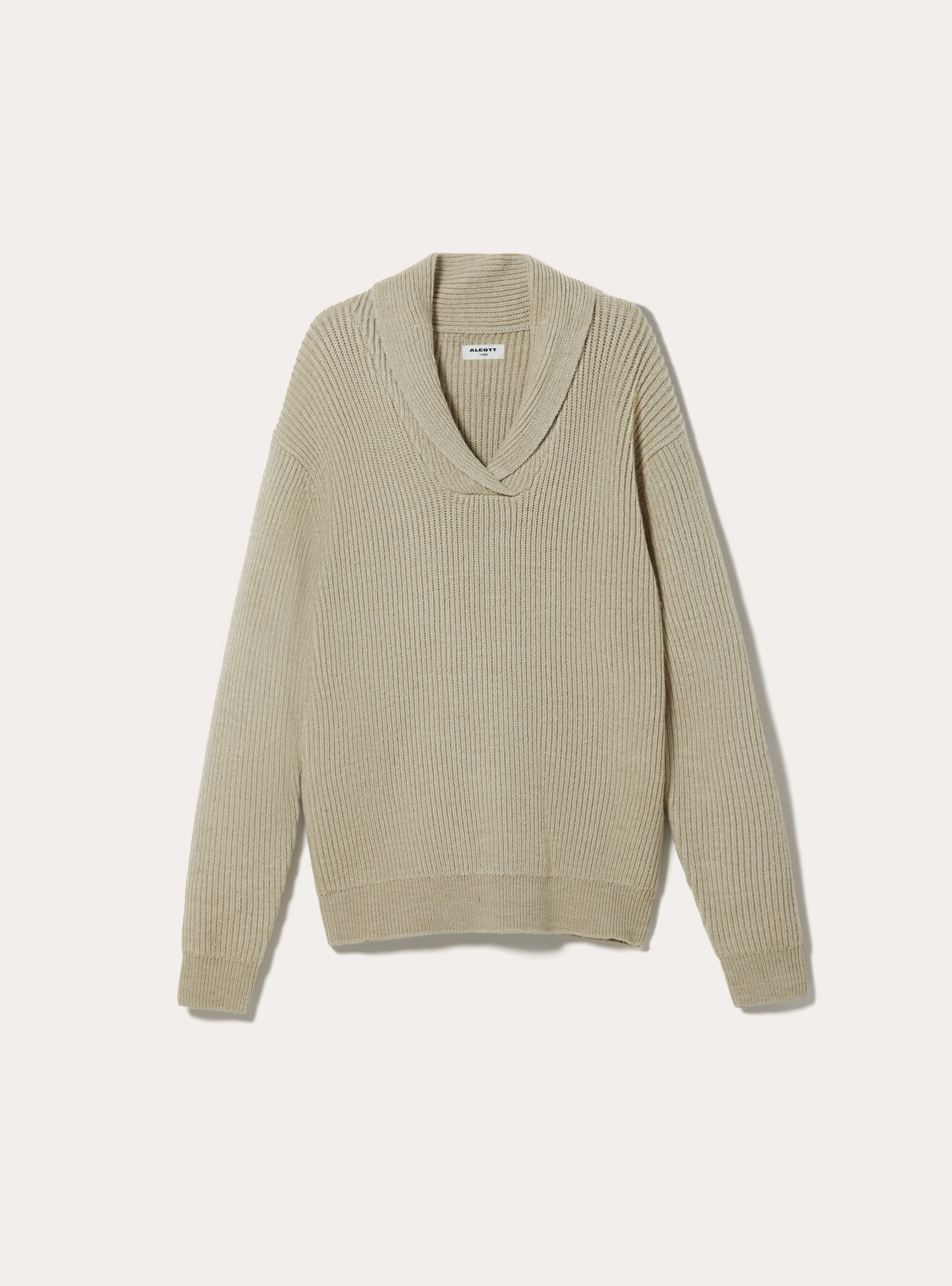 Jersey suave de canal&eacute; con cuello en relieve, MBG2 BEIGE MEL MED