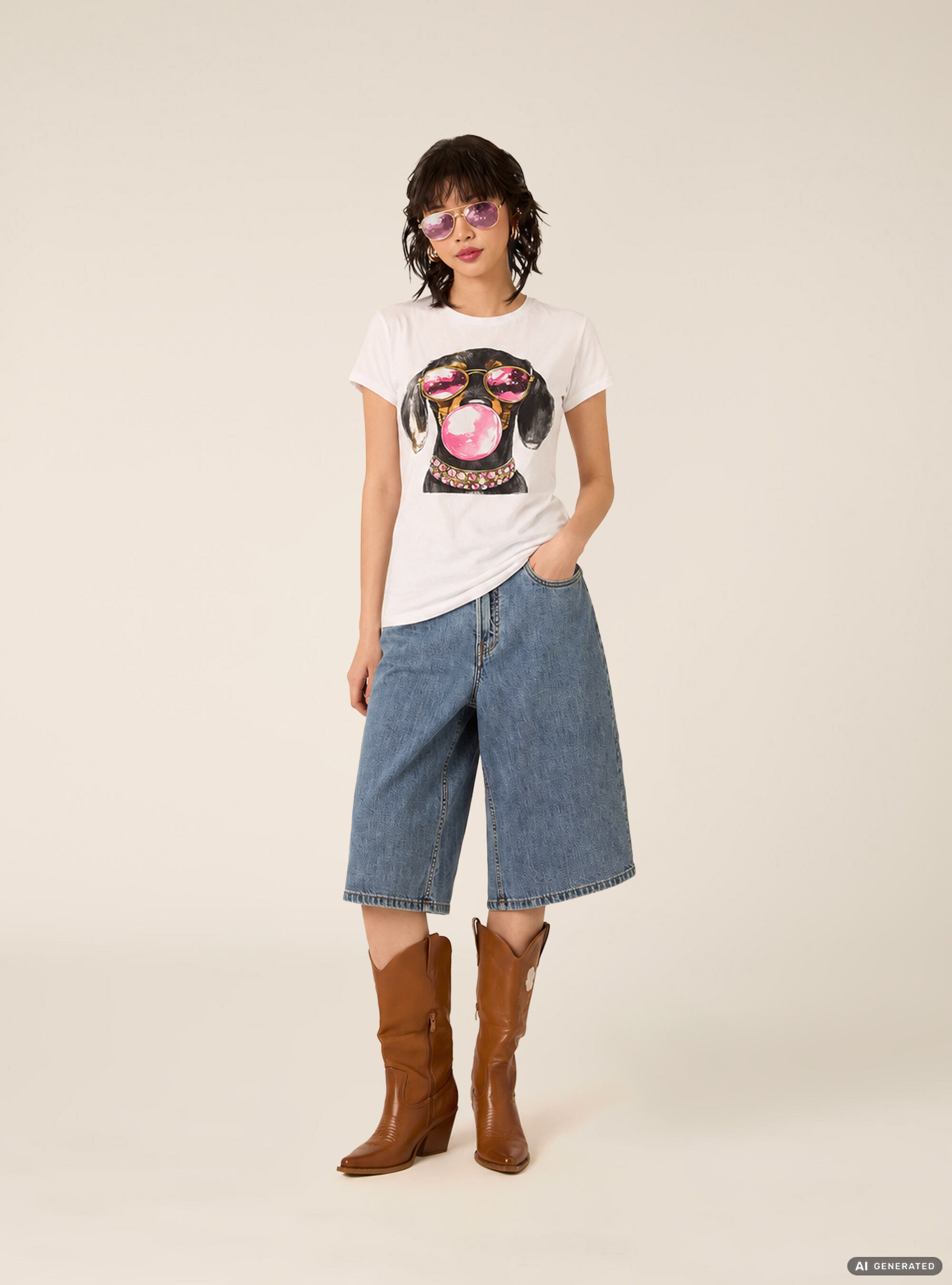 T-shirt regular con stampa cane